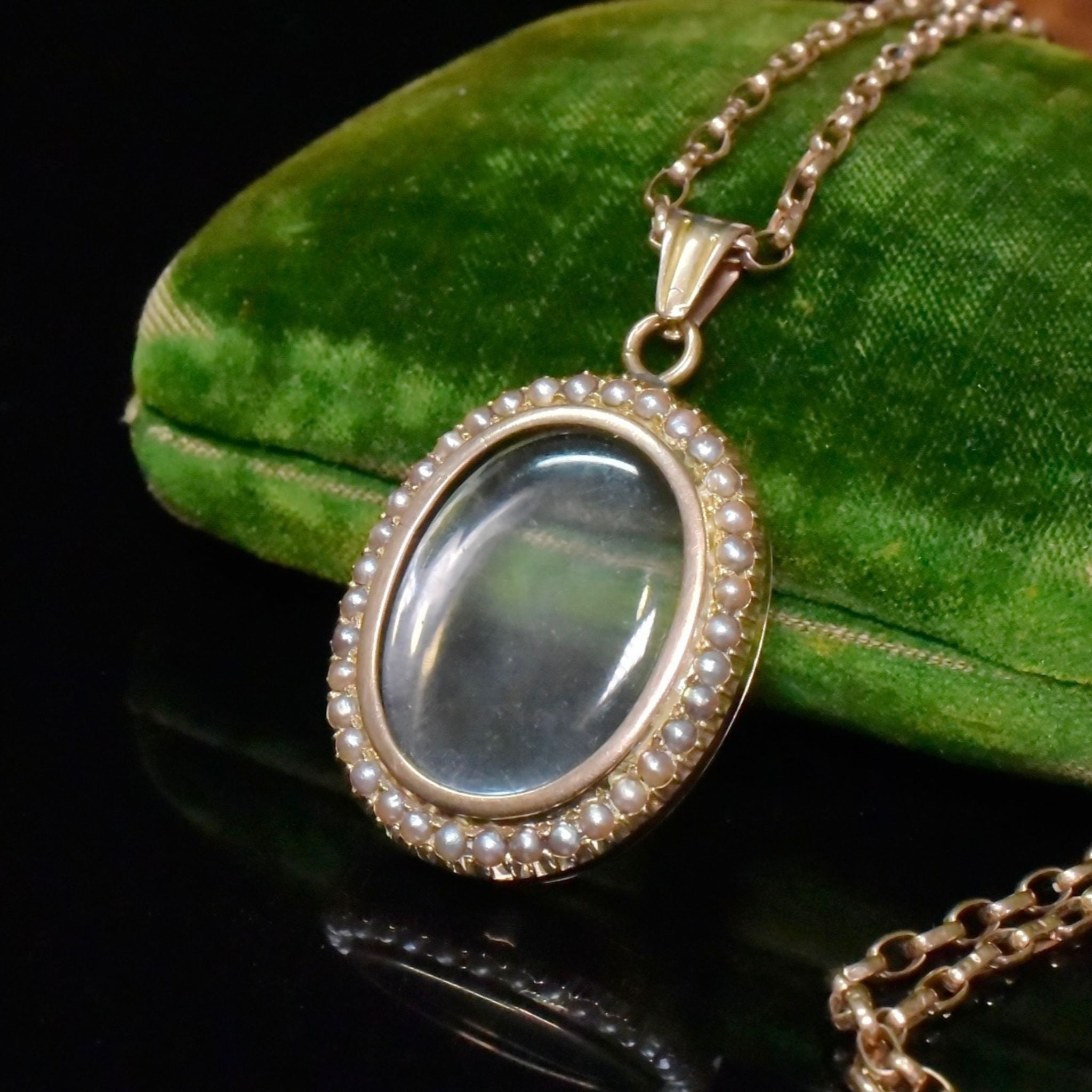 Antique Edwardian 9ct Rose Gold Double Sided Seed Pearl Locket Circa 1905