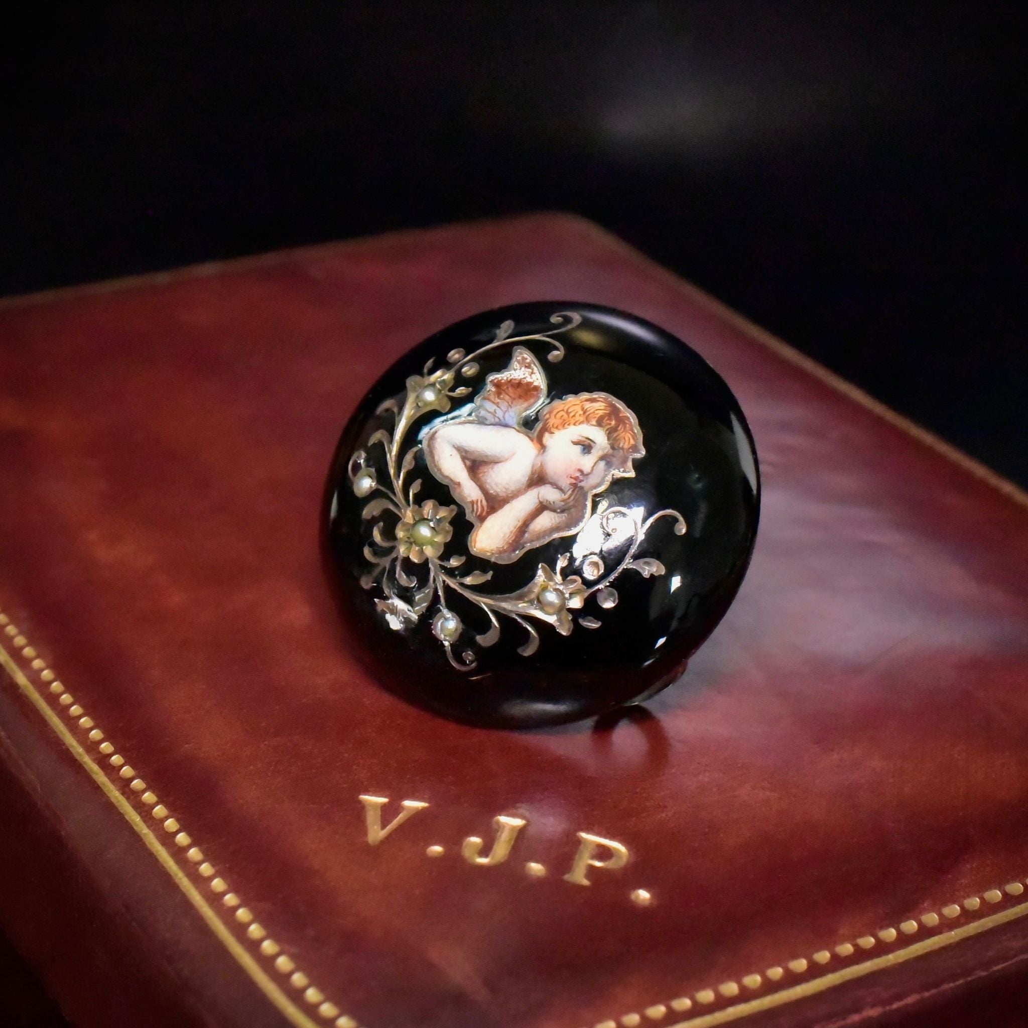 Antique Austrian Victorian Silver & Enamel ‘Cupid’ Brooch/Pin - Circa 1860-70’s