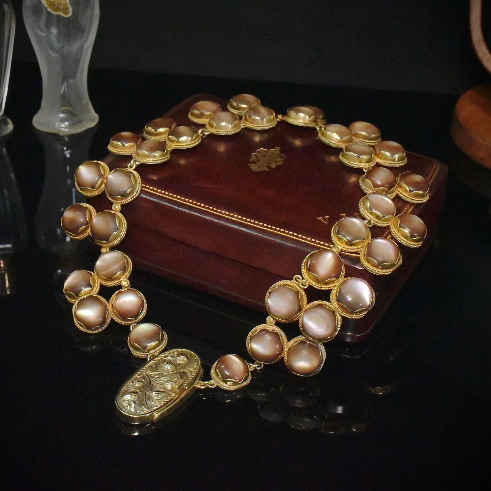 Fabulous Vintage Silver Gilt Iridescent Abalone Shell Necklace