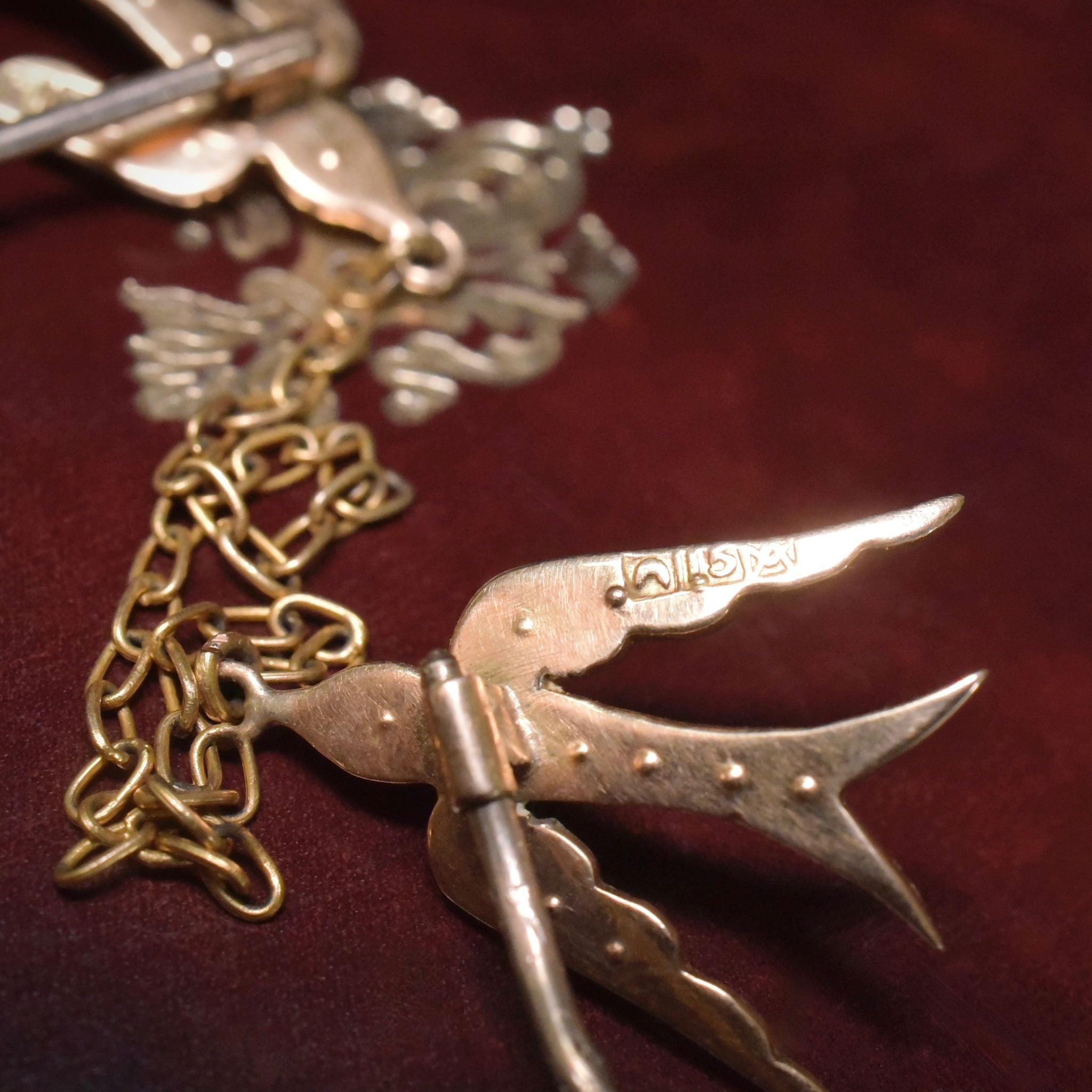 Antique Australian 15ct Rose Gold Double Swallow Seed Pearl Brooch/Pin Circa 1910