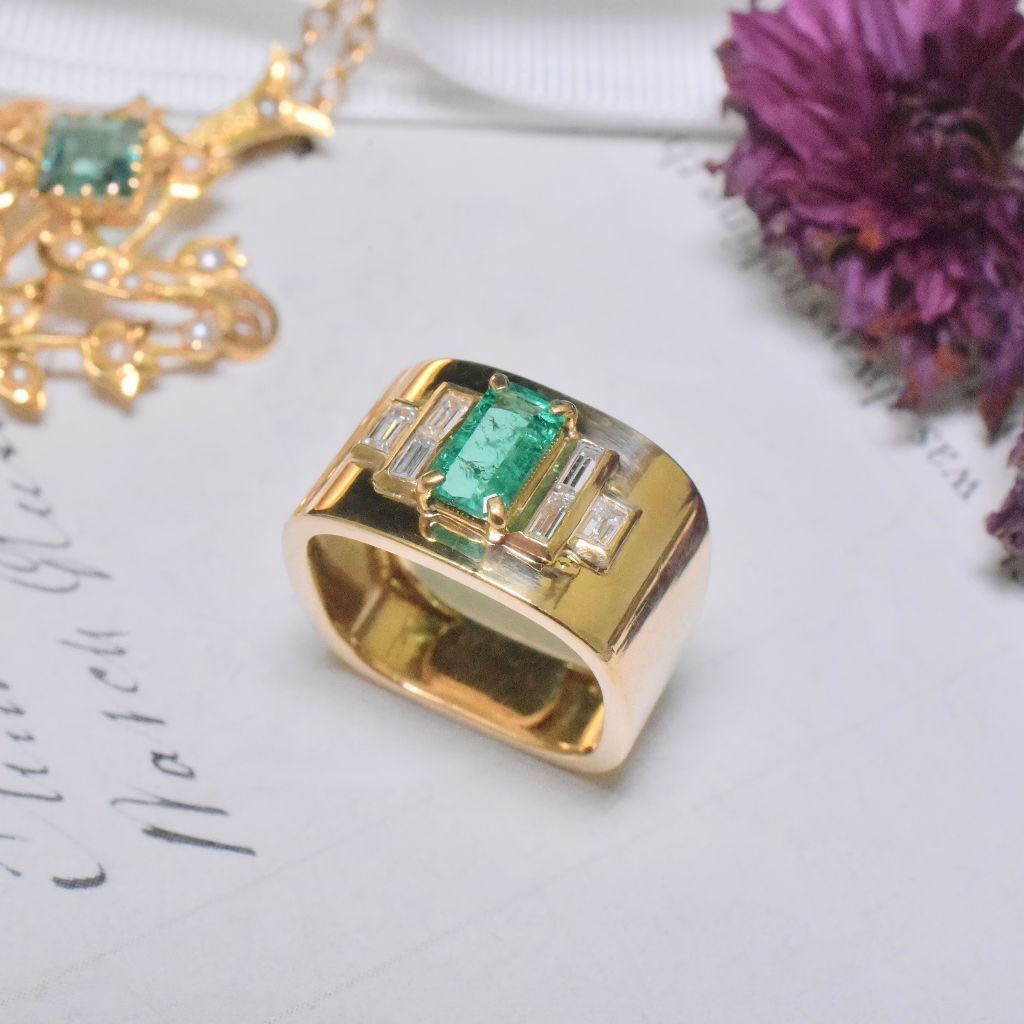 Vintage 19.2ct Yellow Gold (Portuguese) Emerald And Diamond Ring