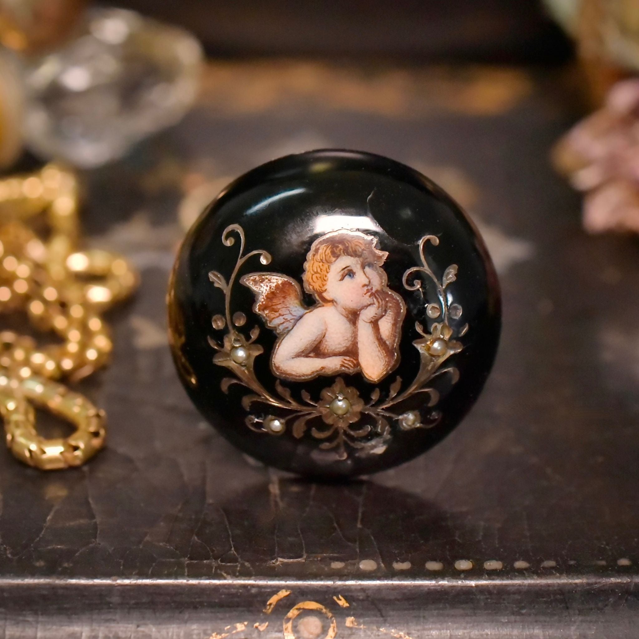 Antique Austrian Victorian Silver & Enamel ‘Cupid’ Brooch/Pin - Circa 1860-70’s