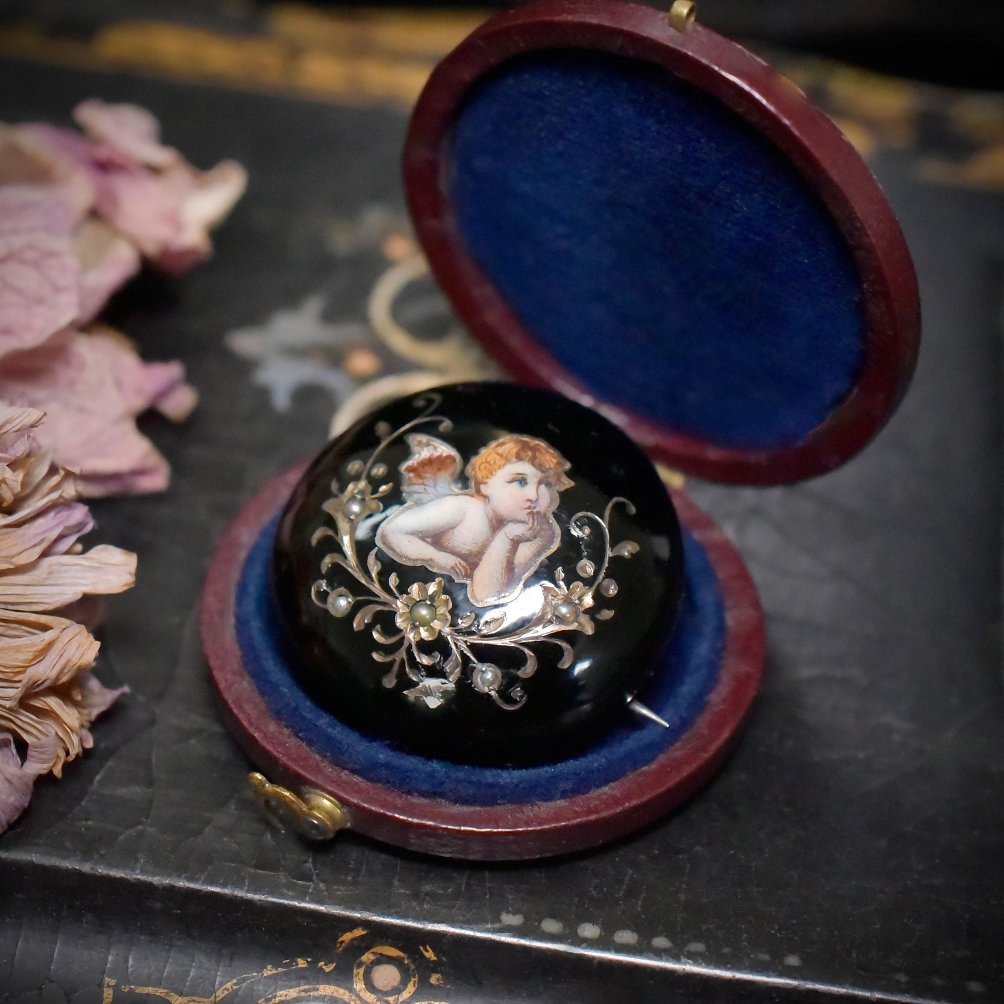 Antique Austrian Victorian Silver & Enamel ‘Cupid’ Brooch/Pin - Circa 1860-70’s