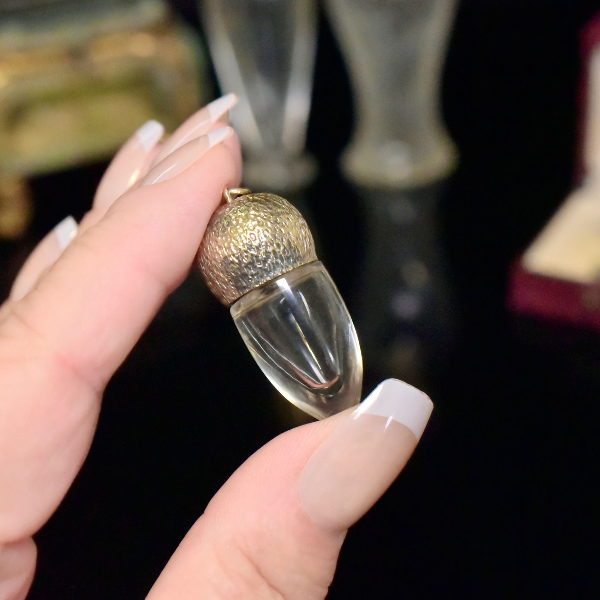 Antique Victorian Silver And Glass Perfume Bottle/Pendant/Chatelaine Tool