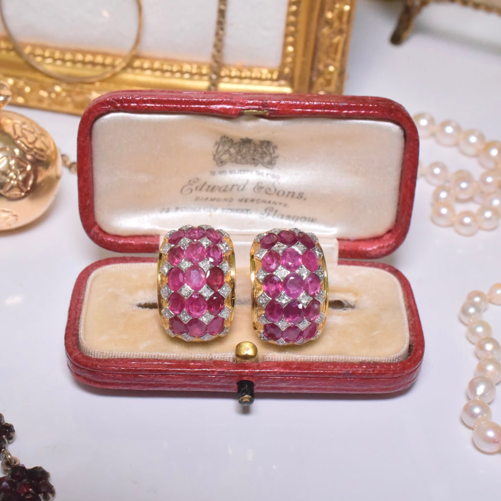 Contemporary 18ct Gold Natural Ruby And Diamond Earrings Valuation $7,940 AUD