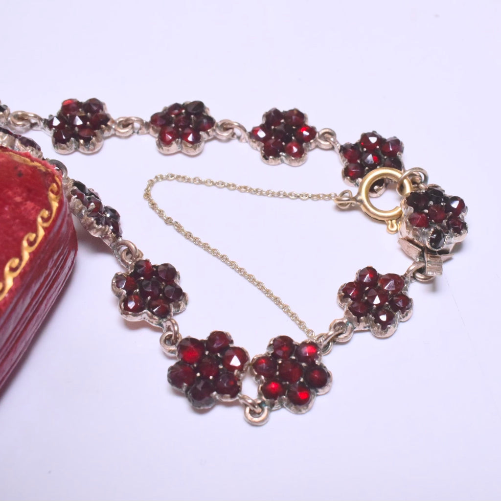 Antique Victorian Bohemian Garnet Florette Necklace Circa 1890’s