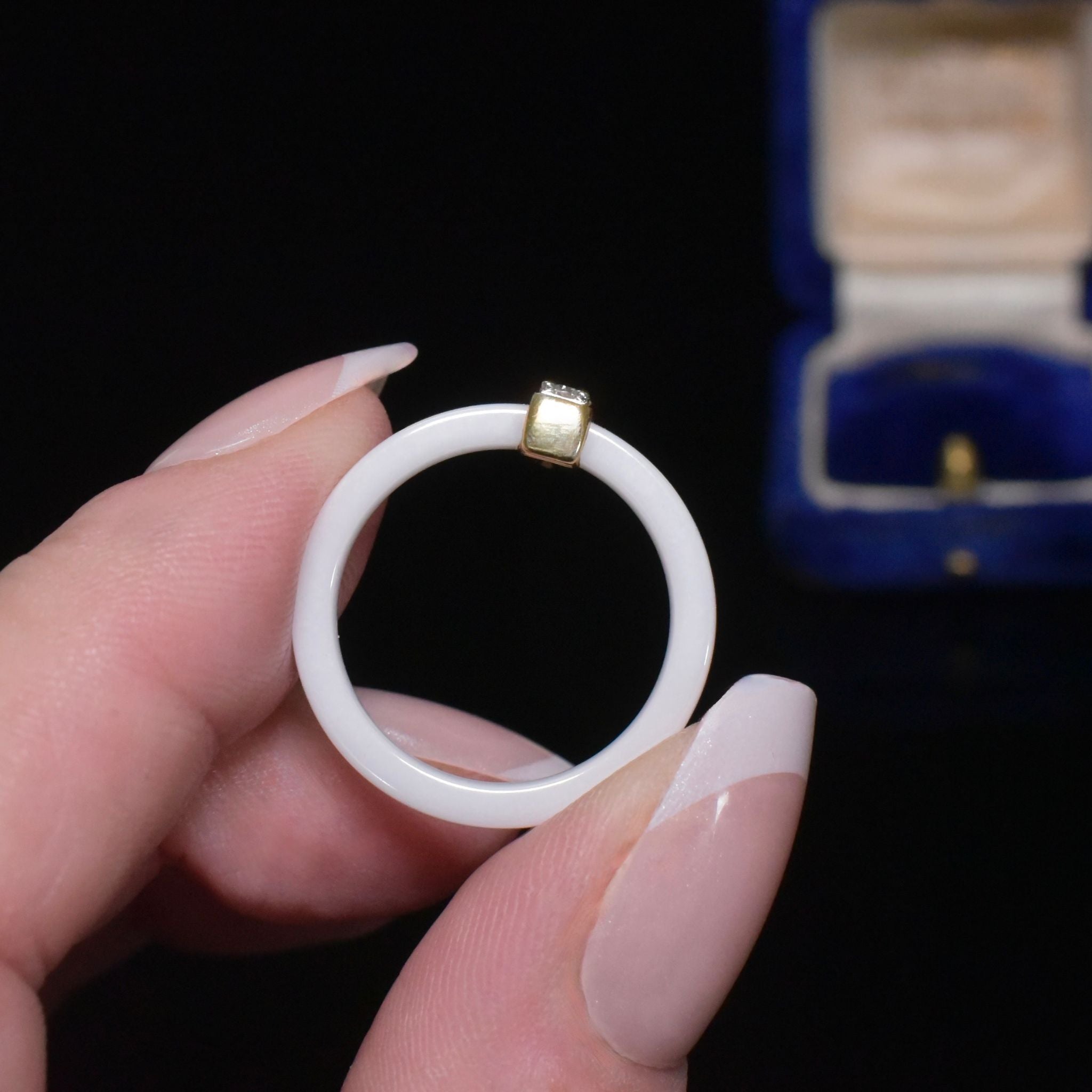 Contemporary 10ct Yellow Gold White Jade And Diamond Ring