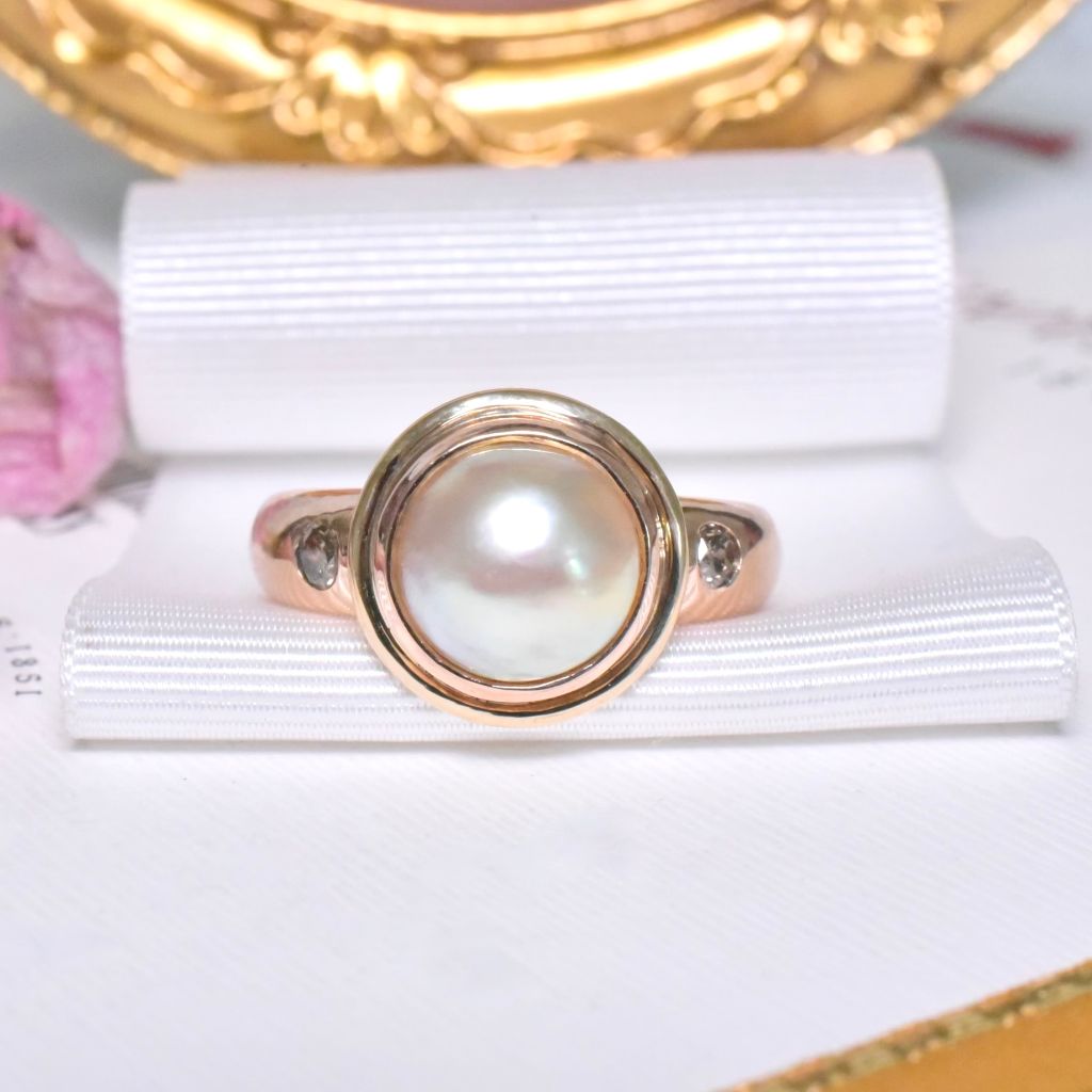 Stunning 9ct Rose Gold Champagne Diamond And Mabe Pearl Ring