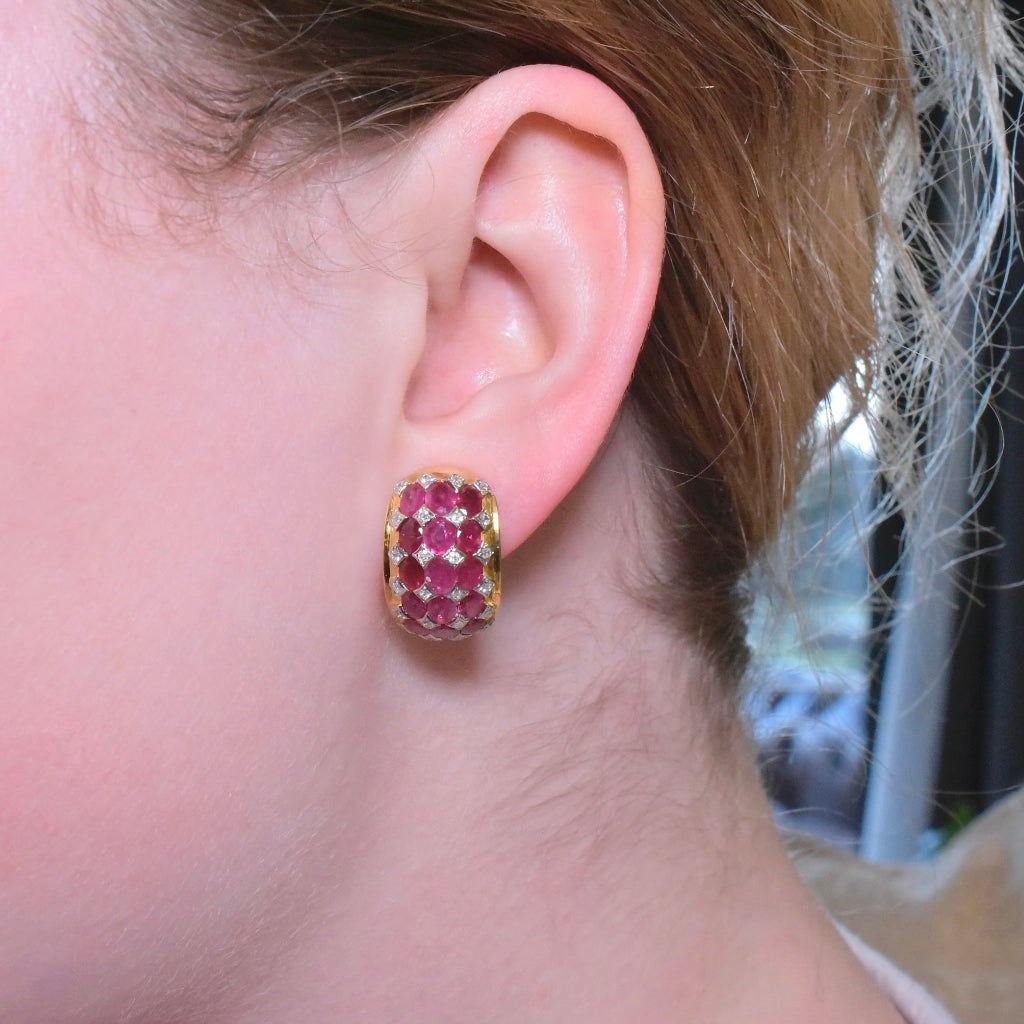 Contemporary 18ct Gold Natural Ruby And Diamond Earrings Valuation $7,940 AUD