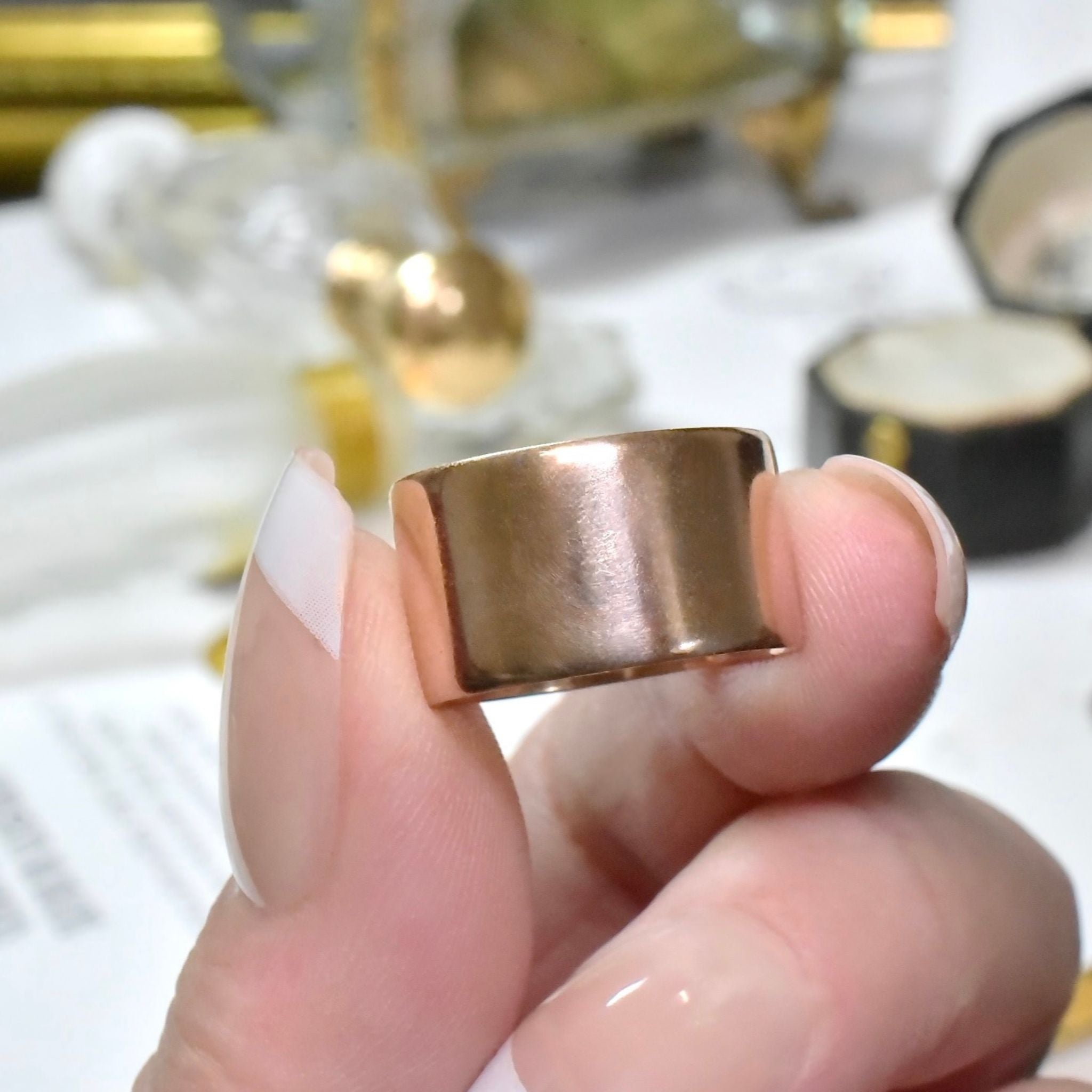 Antique Australian 9ct Rose Gold Wide Cigar Band Ring - Johnson And Simonsen, Melbourne, circa 1900-1910