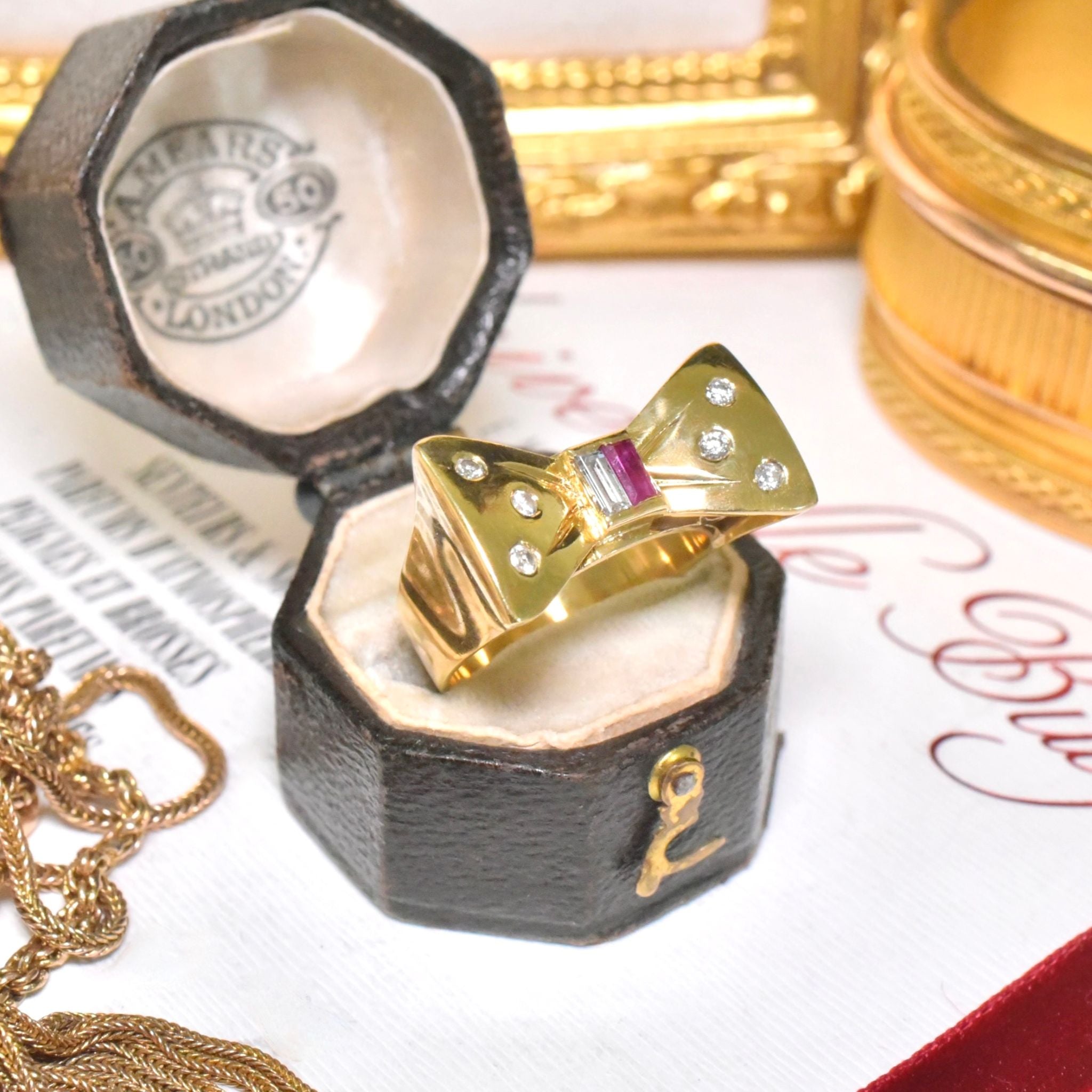 Fabulous Retro 18ct Yellow Gold Ruby And Diamond ‘Bow’ Ring Circa 1940-50’s