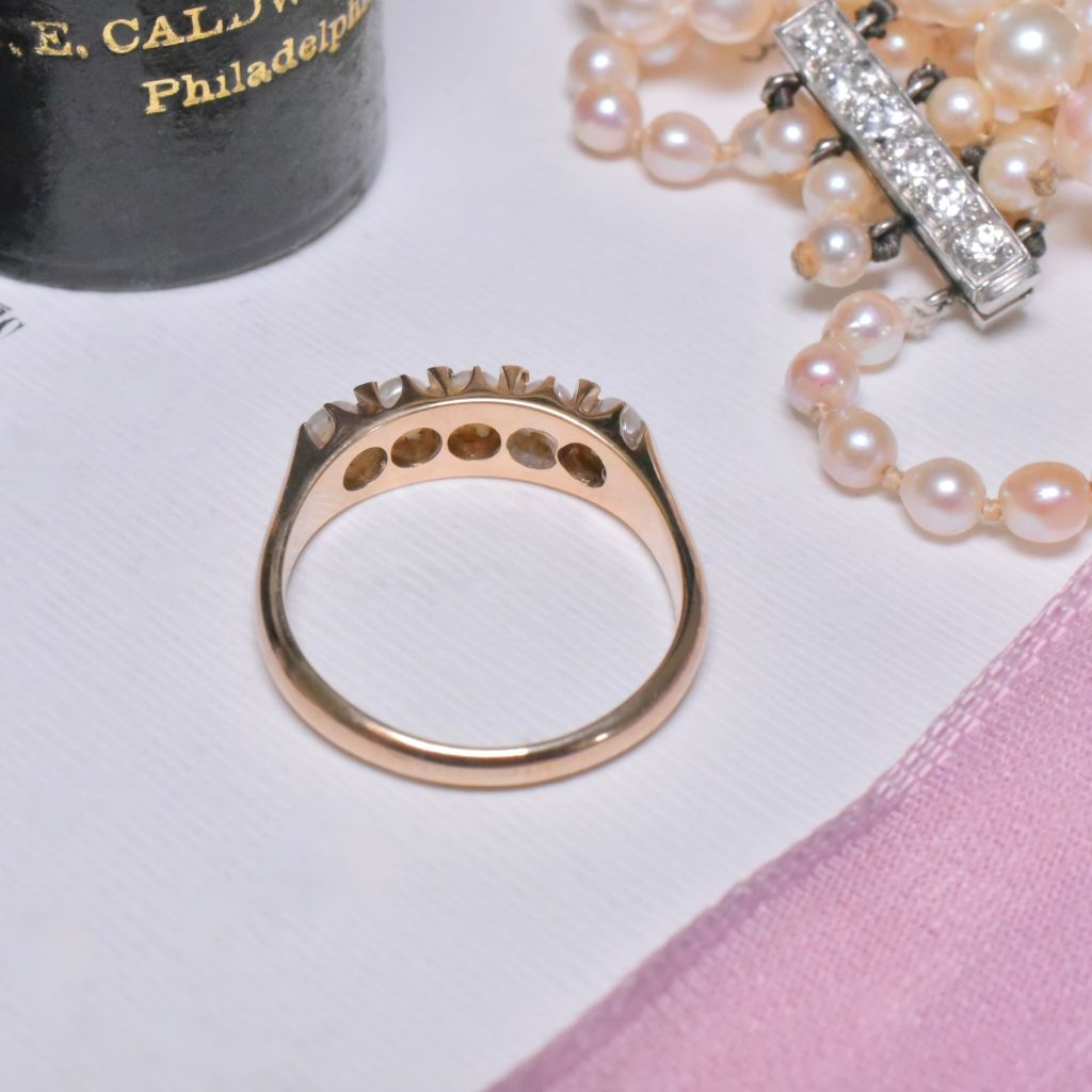 Antique Edwardian Era 15ct Rose Gold Five Stone Pearl Ring