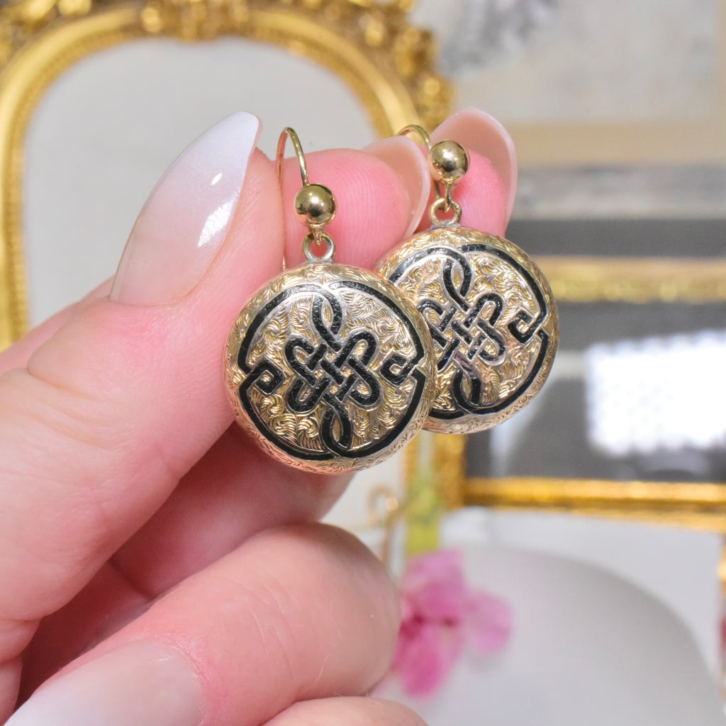 Antique 18ct Yellow Gold Taille D’épargne (Enamel) Earrings Circa 1880-1900