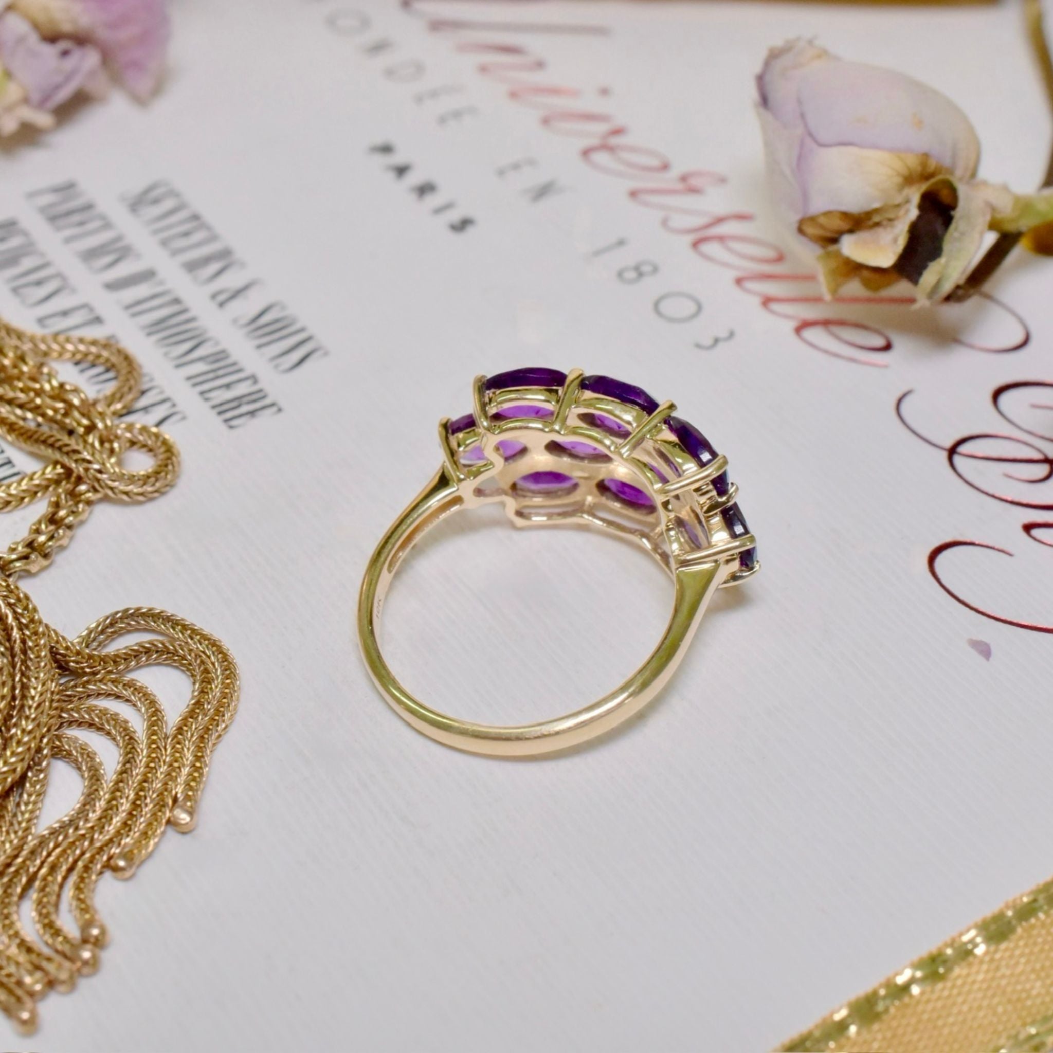Modern 9ct Yellow Gold Multi-Amethyst Ring