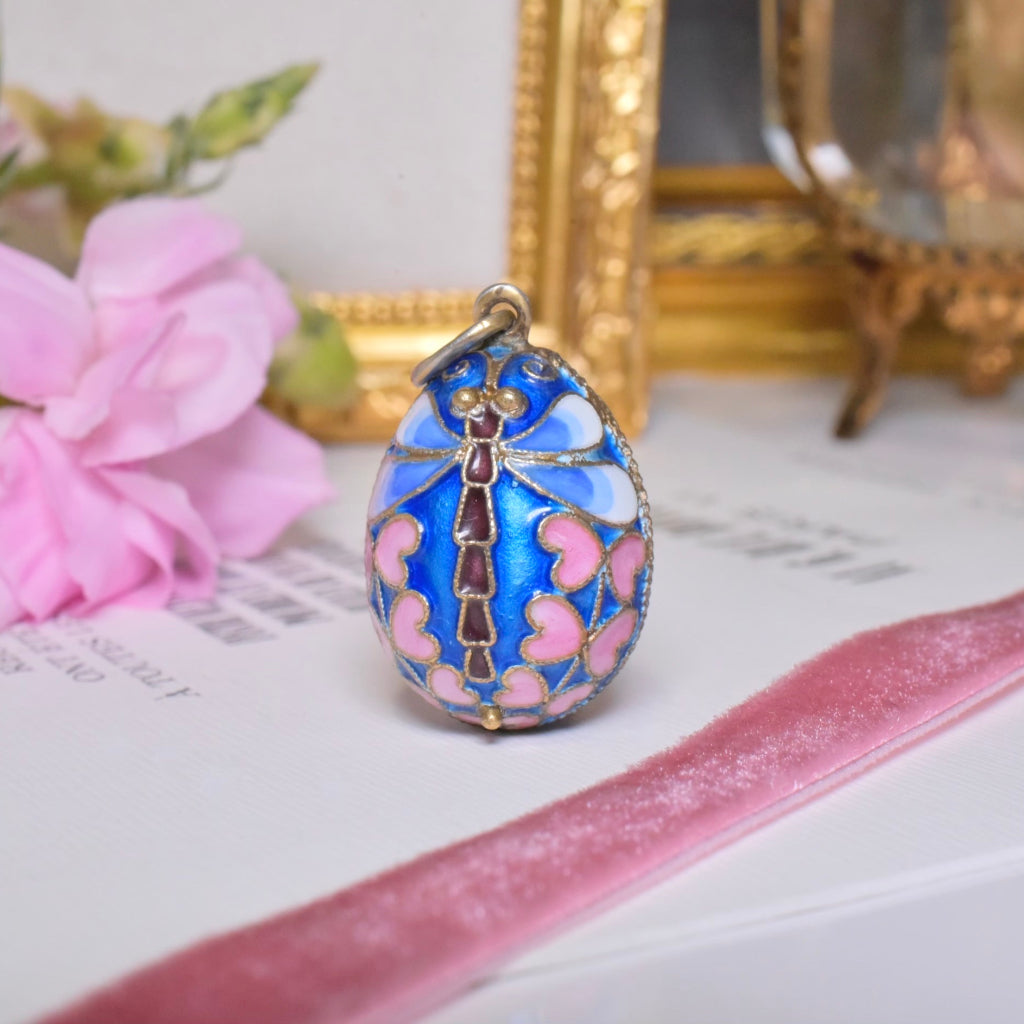 Russian Gilt Silver Cloisonné Enamel Butterfly ‘Easter’ Egg Pendant