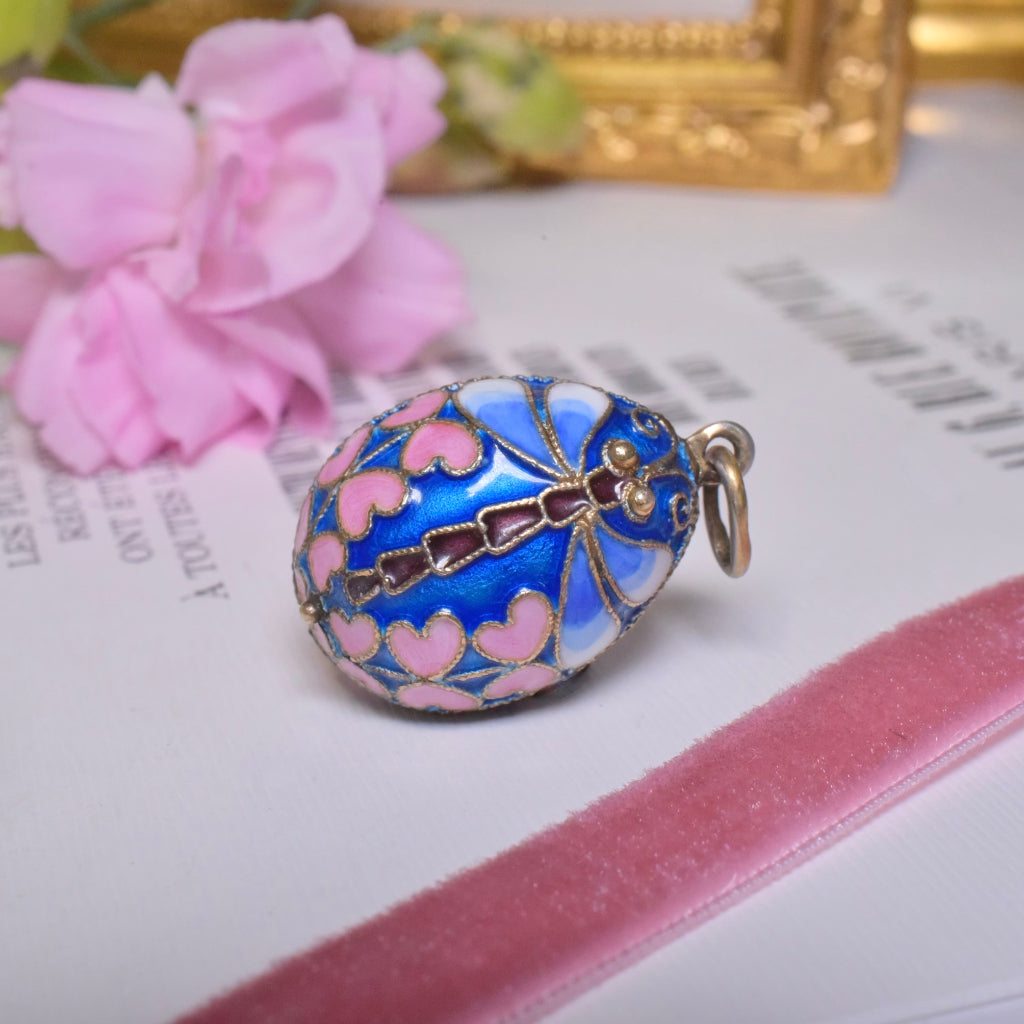 Russian Gilt Silver Cloisonné Enamel Butterfly ‘Easter’ Egg Pendant