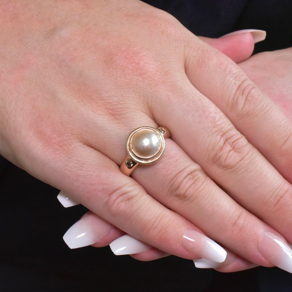 Stunning 9ct Rose Gold Champagne Diamond And Mabe Pearl Ring