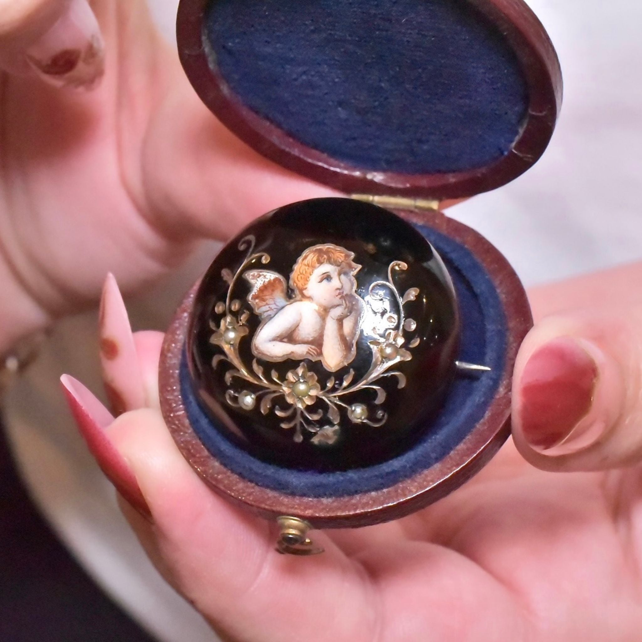 Antique Austrian Victorian Silver & Enamel ‘Cupid’ Brooch/Pin - Circa 1860-70’s