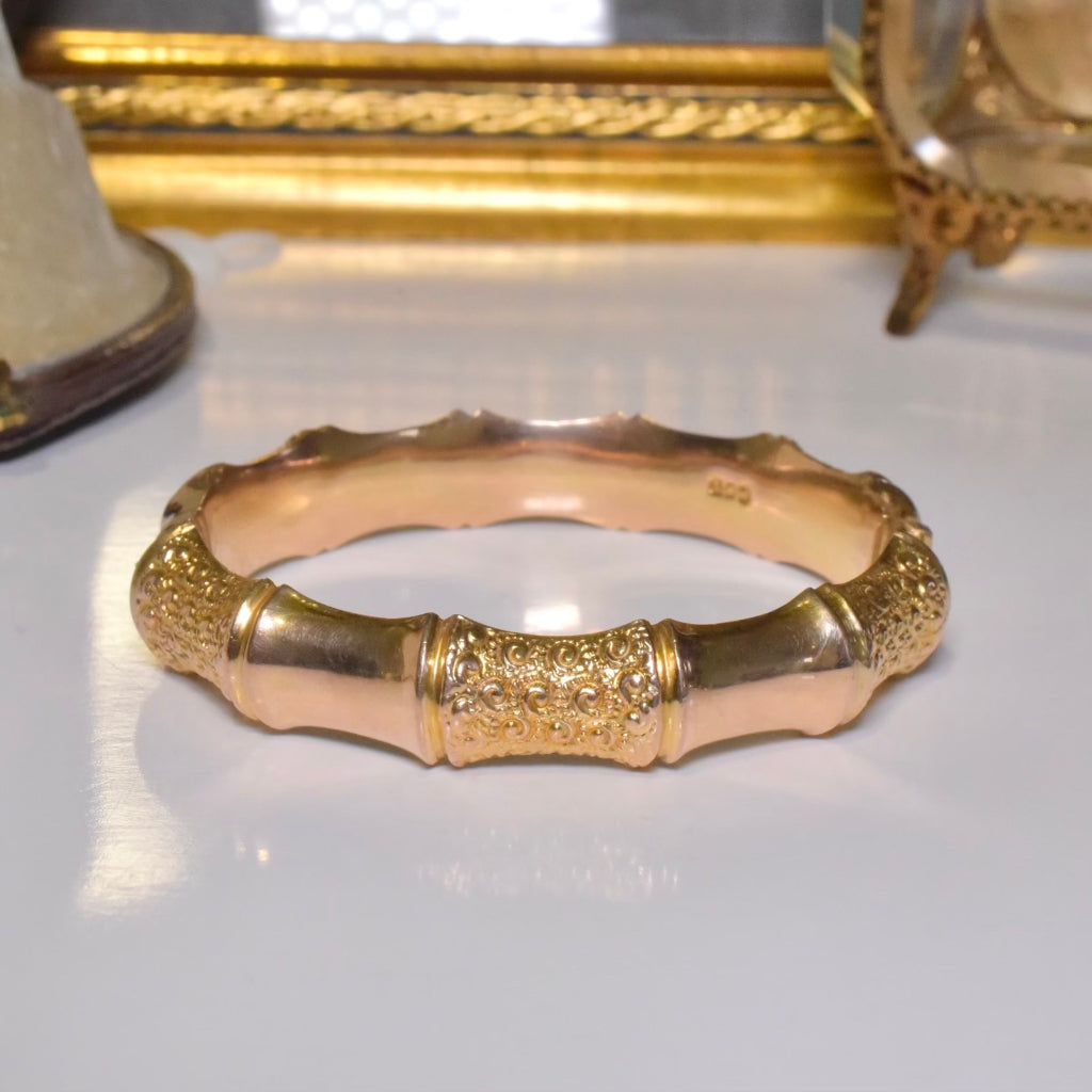 Antique Edwardian Australian 9ct Gold Bamboo Bangle By Willis And Sons Circa 1905-1910