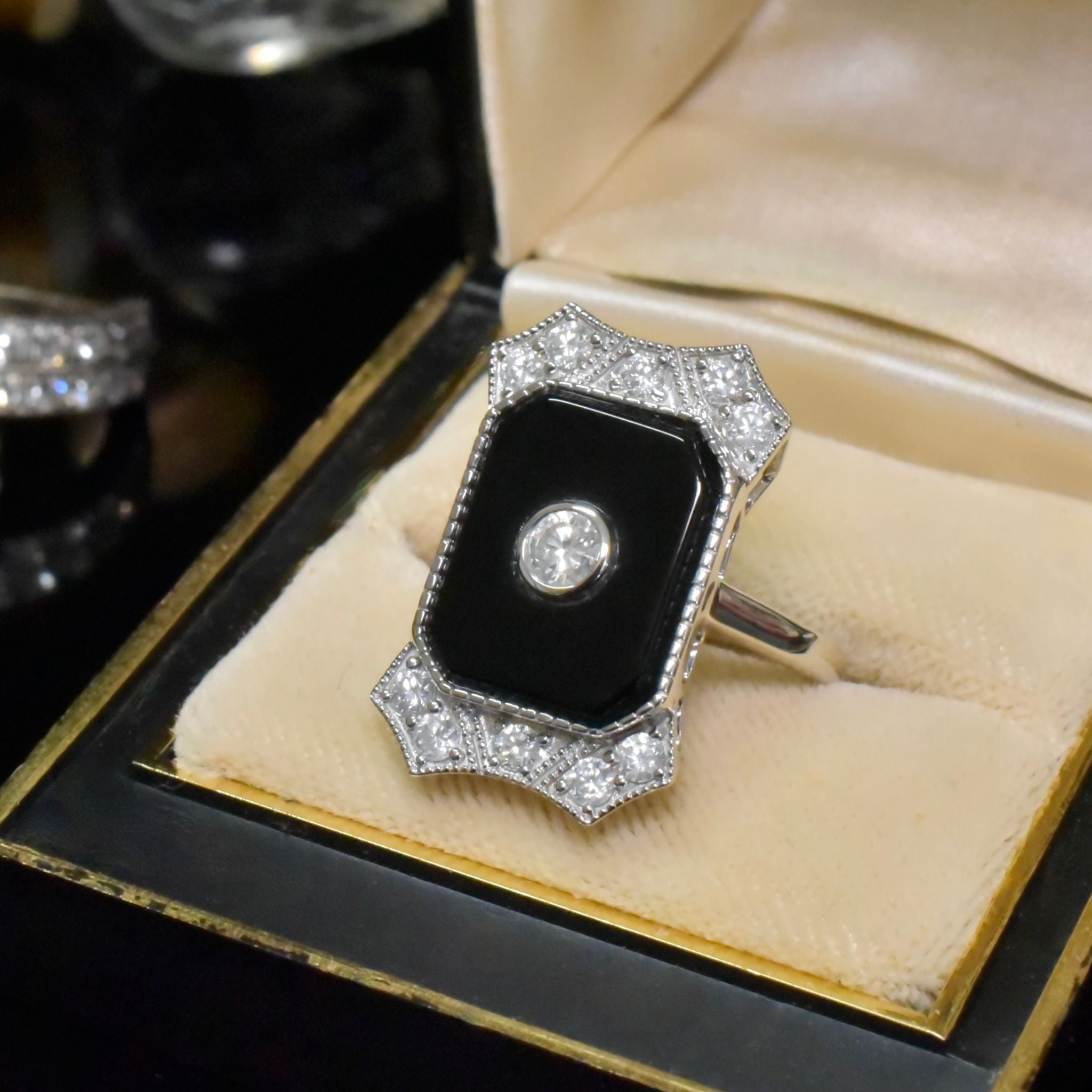 Magnificent 14ct White Gold Art Deco Inspired Onyx And Diamond Ring Independent Valuation Certificate Included For $10,720 AUD