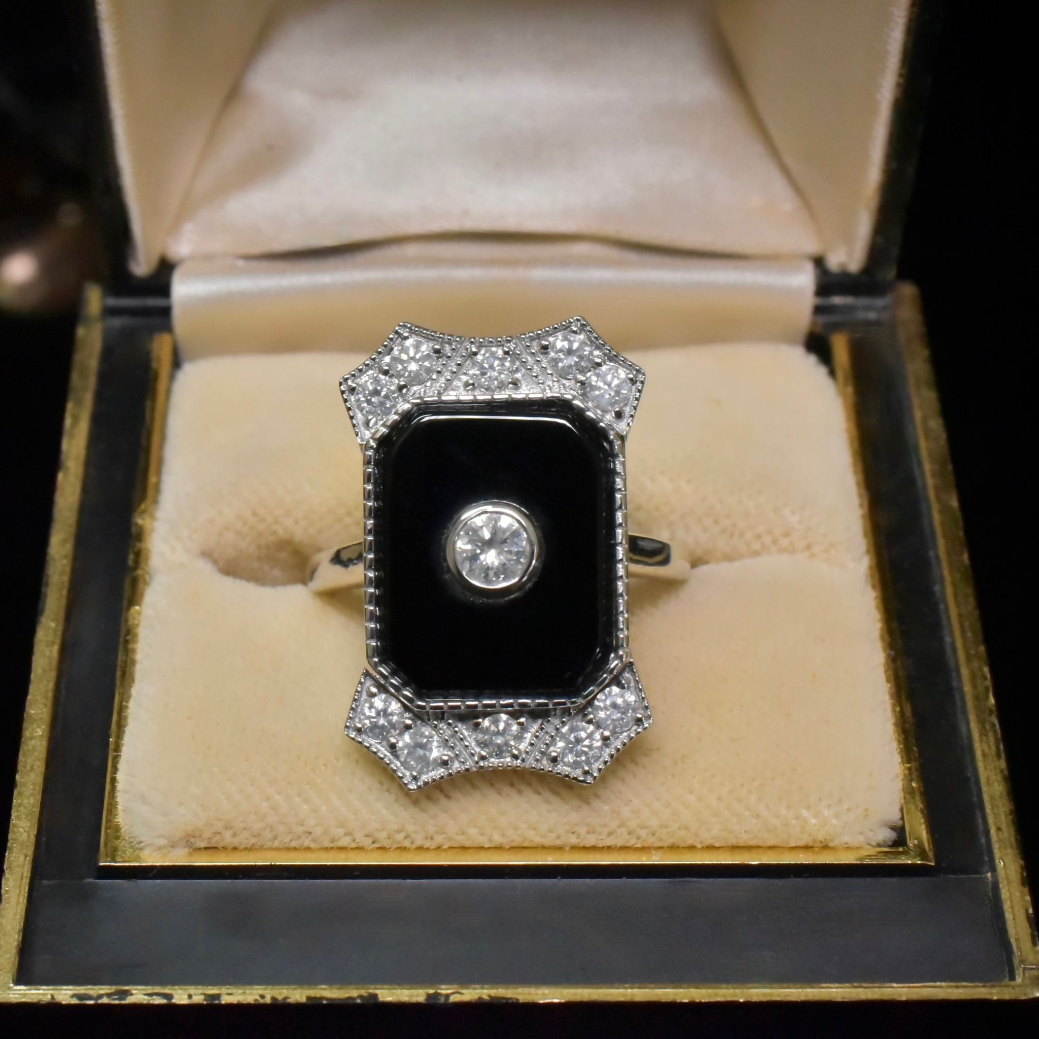 Magnificent 14ct White Gold Art Deco Inspired Onyx And Diamond Ring Independent Valuation Certificate Included For $10,720 AUD
