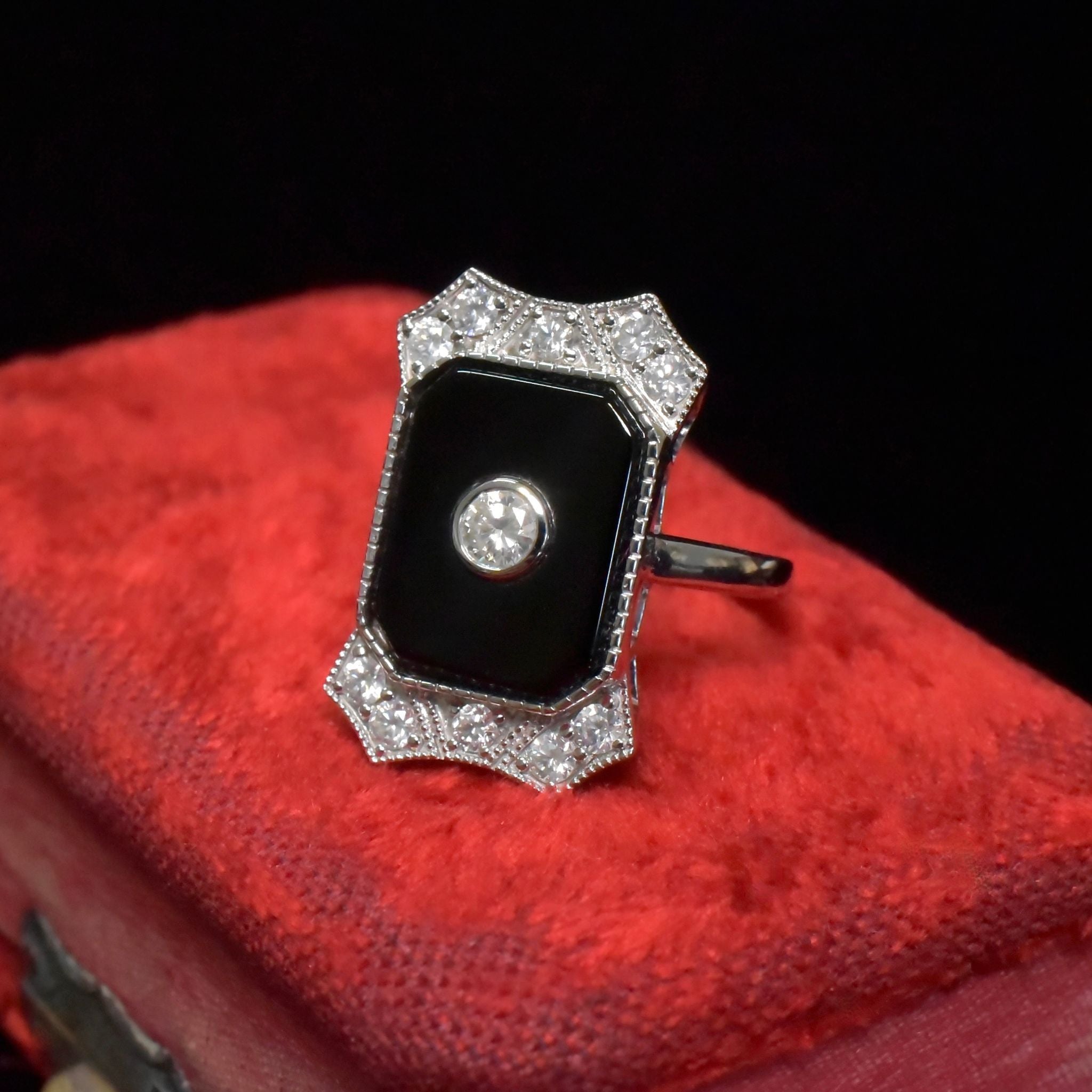 Magnificent 14ct White Gold Art Deco Inspired Onyx And Diamond Ring Independent Valuation Certificate Included For $10,720 AUD