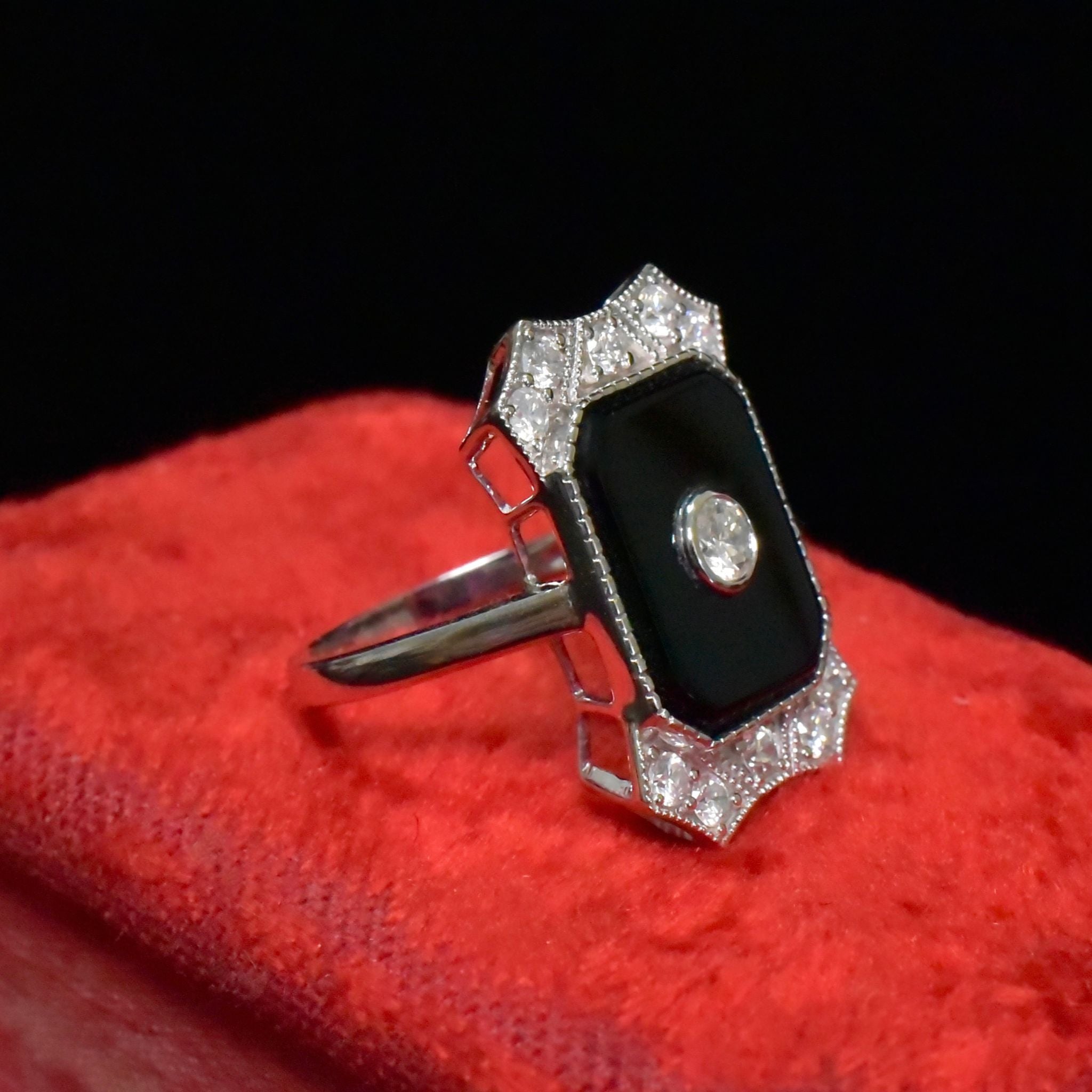Magnificent 14ct White Gold Art Deco Inspired Onyx And Diamond Ring Independent Valuation Certificate Included For $10,720 AUD