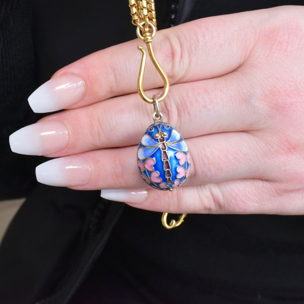 Russian Gilt Silver Cloisonné Enamel Butterfly ‘Easter’ Egg Pendant