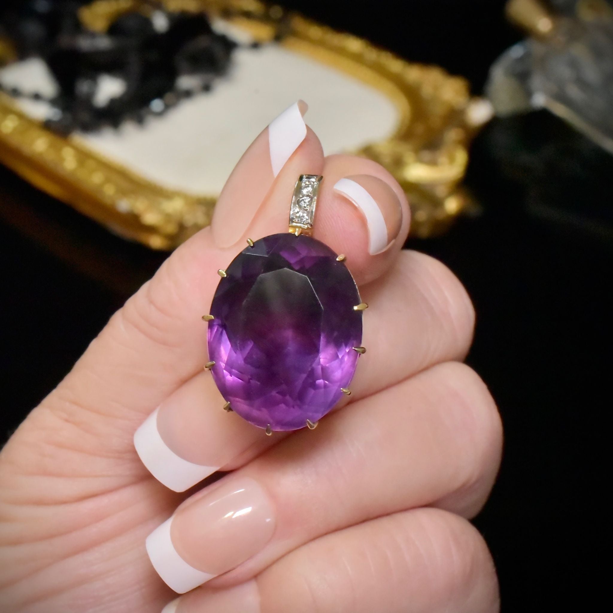 Antique Australian Edwardian Era 15ct Yellow Gold Amethyst And Diamond Pendant