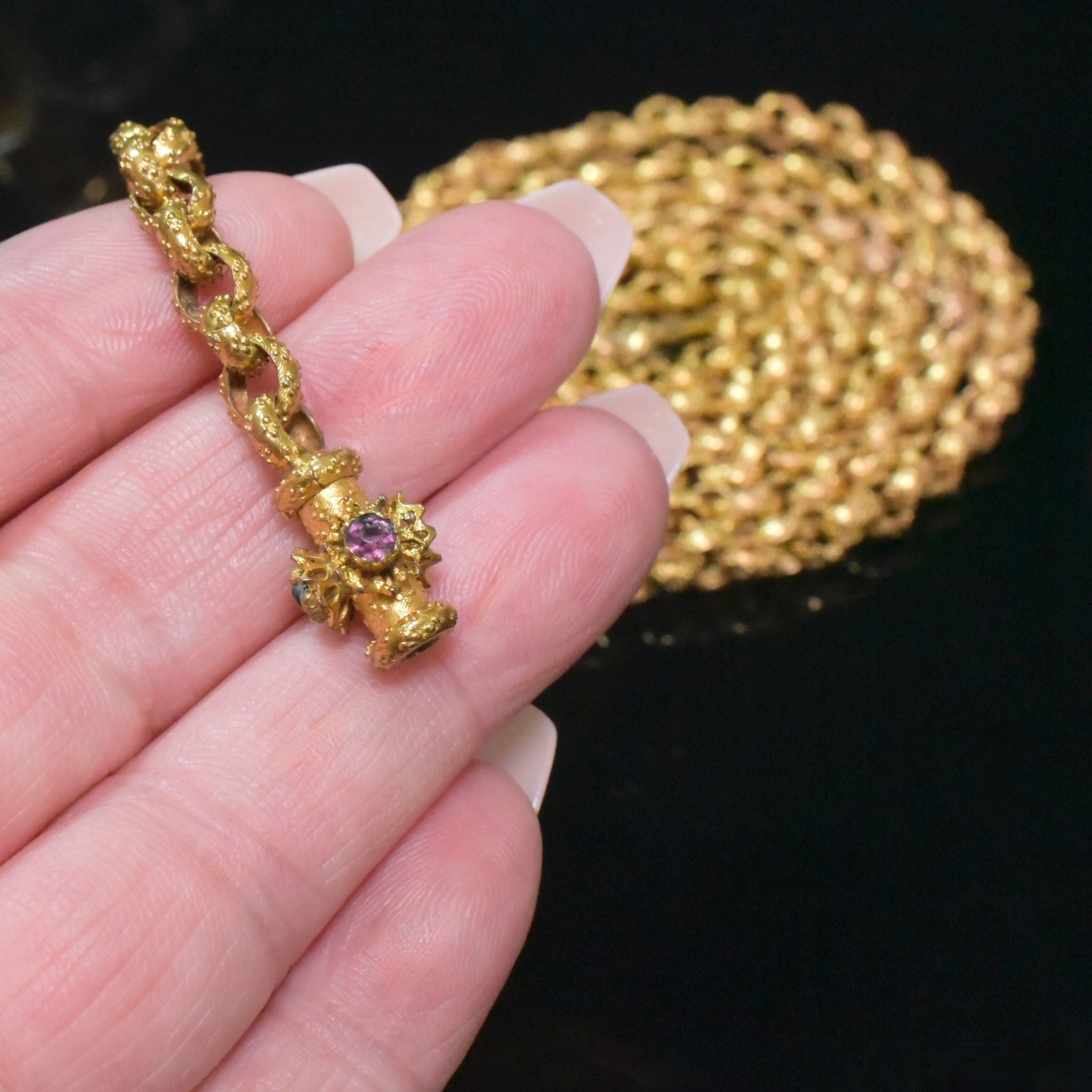 Fabulous Antique Georgian Pinchbeck Barrel Clasp Rope Necklace Circa 1790-1810