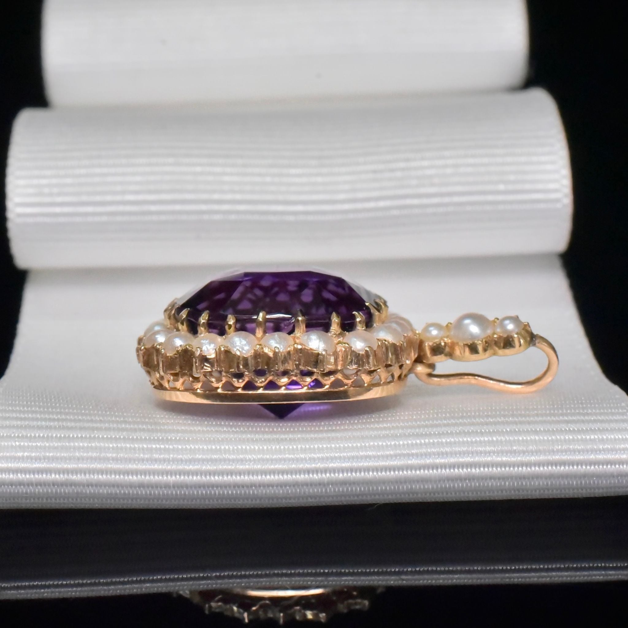 Superb Antique Victorian 15ct Yellow Gold 9.4ct ‘Siberian’ Amethyst And Half Seed Pearl Pendant - Circa 1890’s
