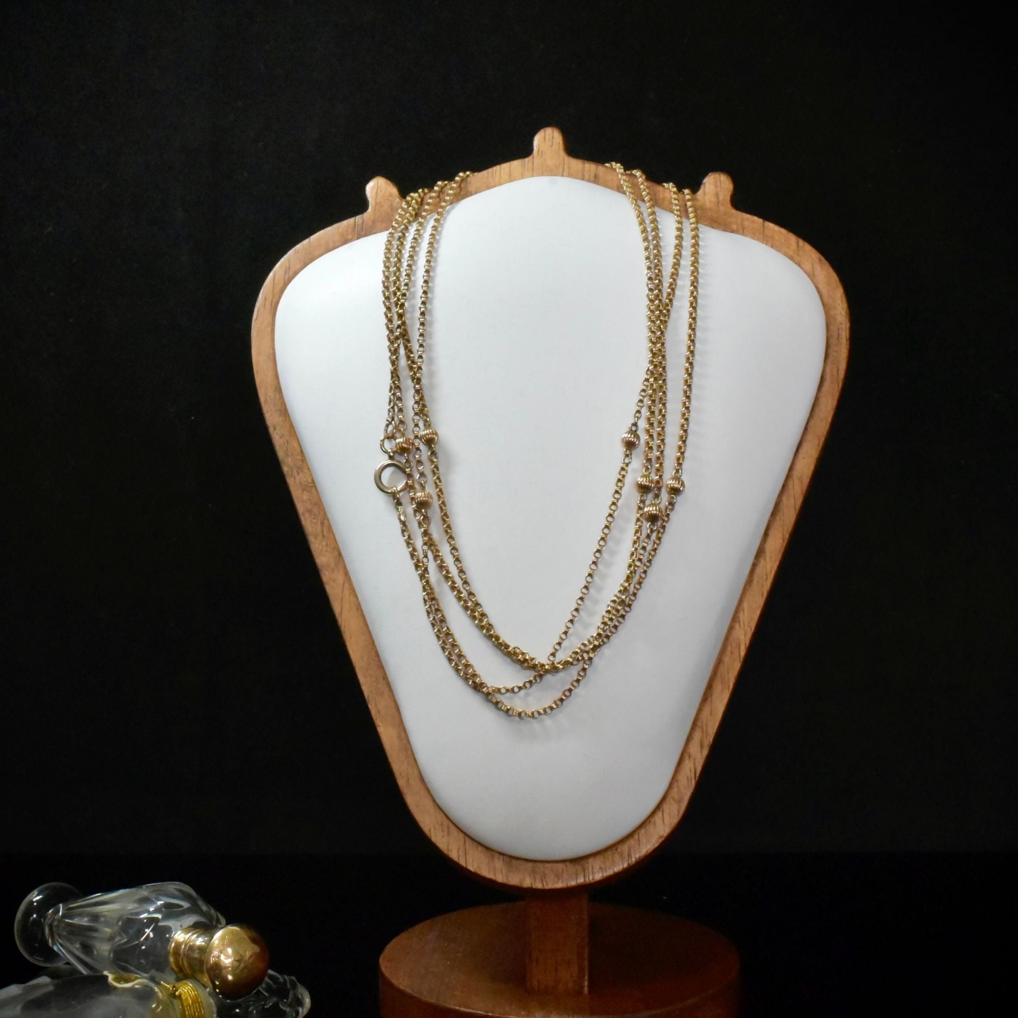 Antique Late Victorian/Early Edwardian 9ct Rose Gold Ball Motif Long Guard Chain