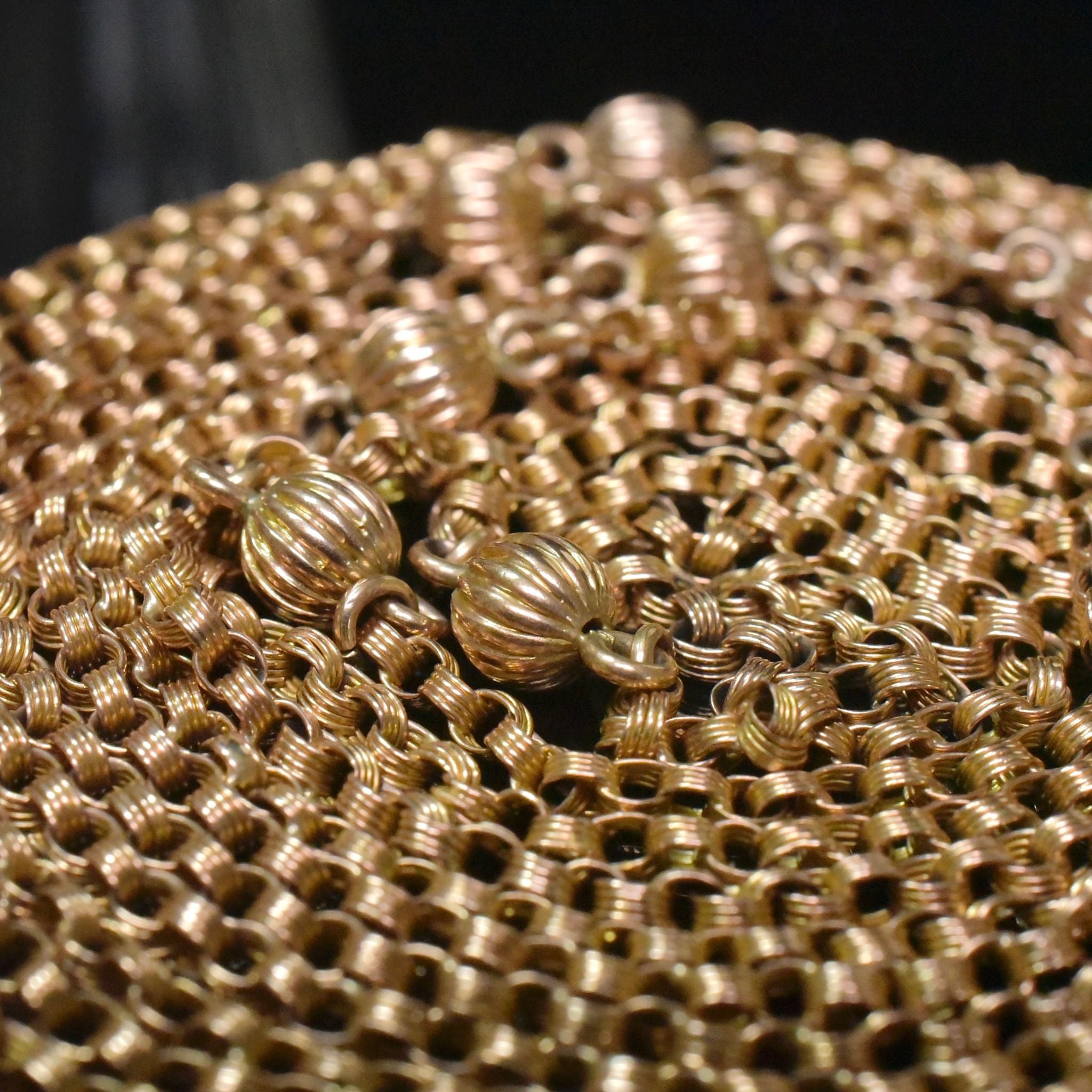 Antique Late Victorian/Early Edwardian 9ct Rose Gold Ball Motif Long Guard Chain