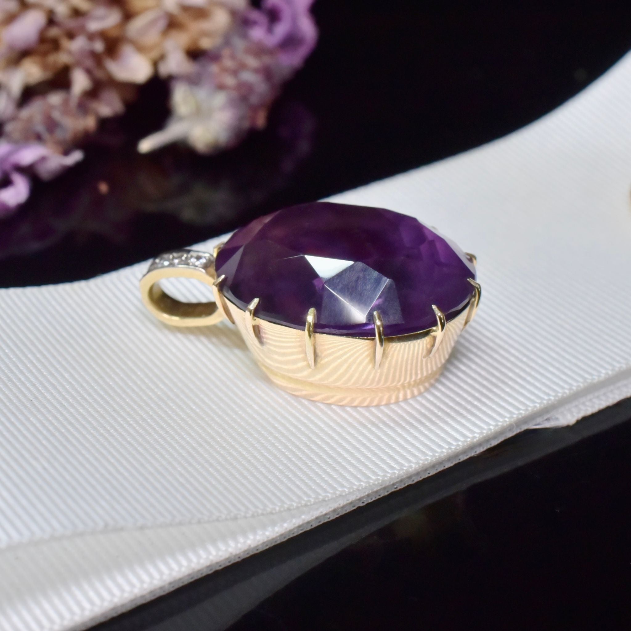 Antique Australian Edwardian Era 15ct Yellow Gold Amethyst And Diamond Pendant