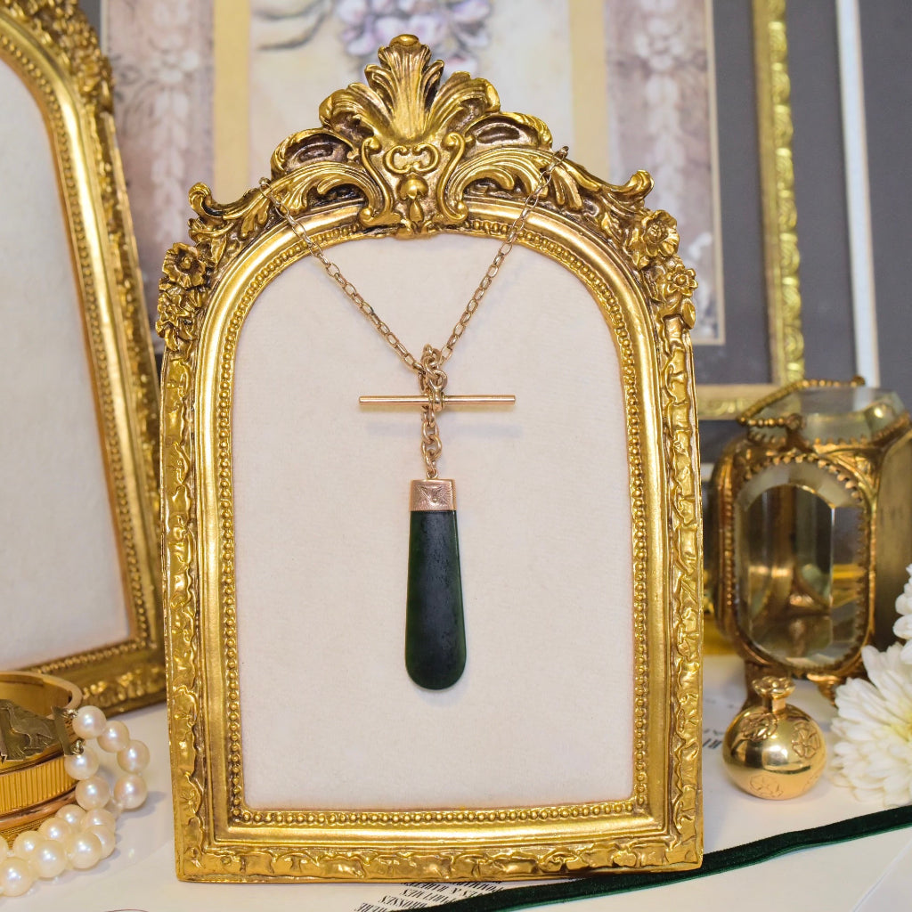 Antique Edwardian Australian 9ct Rose Gold And Nephrite Jade Fob Pendant - Circa 1910