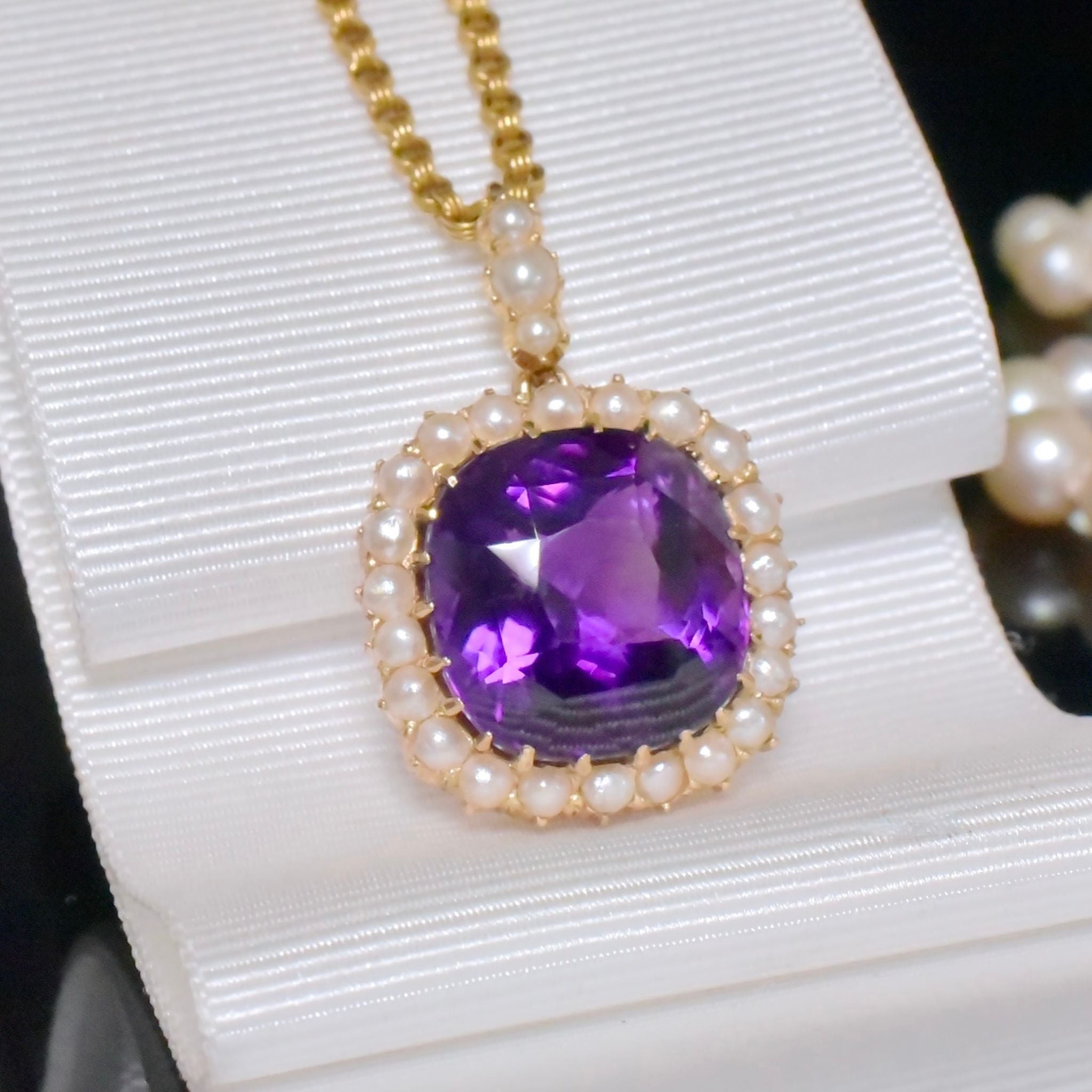 Superb Antique Victorian 15ct Yellow Gold 9.4ct ‘Siberian’ Amethyst And Half Seed Pearl Pendant - Circa 1890’s