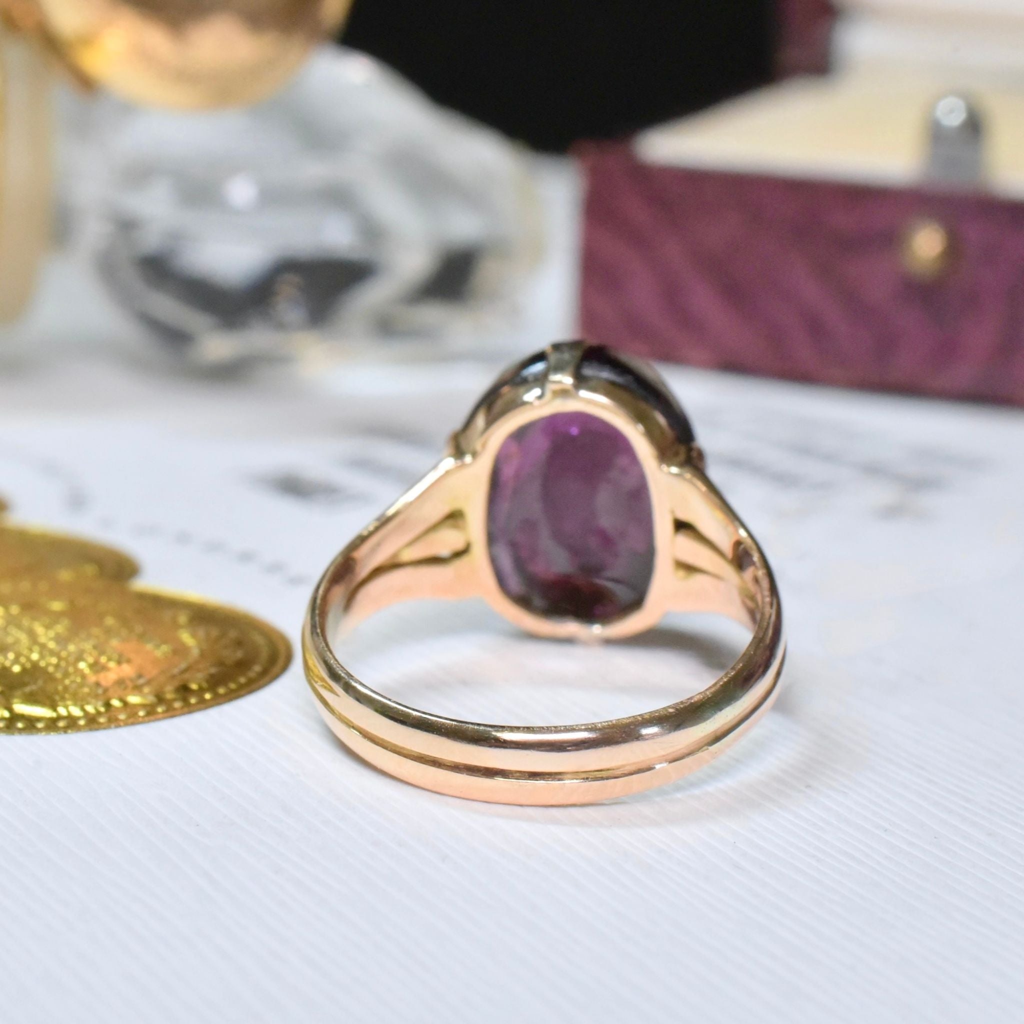 Antique Victorian 15ct Rose Gold Rhodolite Garnet Ring - Birmingham 1884