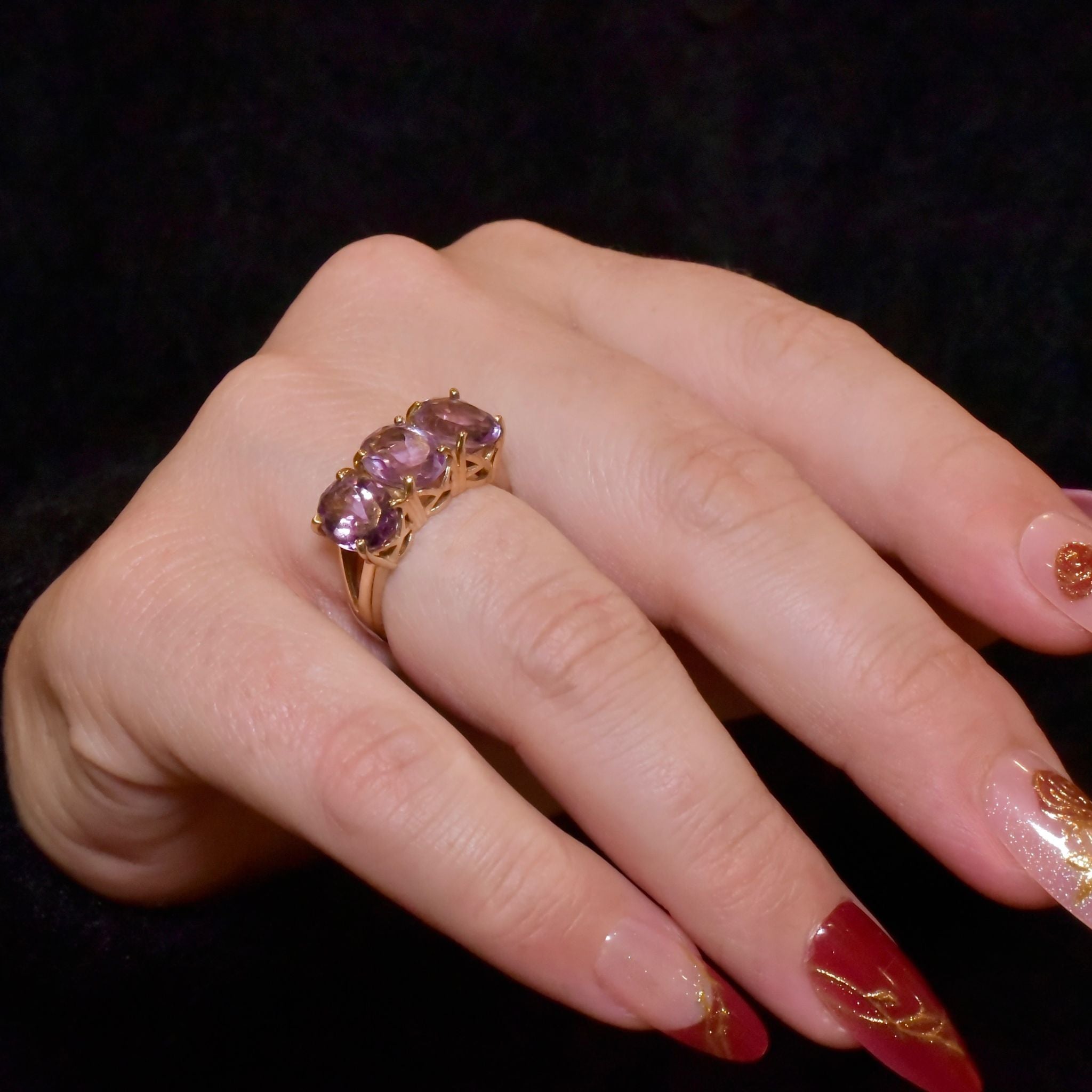 Fabulous 9ct Yellow Gold Amethyst (5.10ct) Trilogy Ring - Birmingham 2005