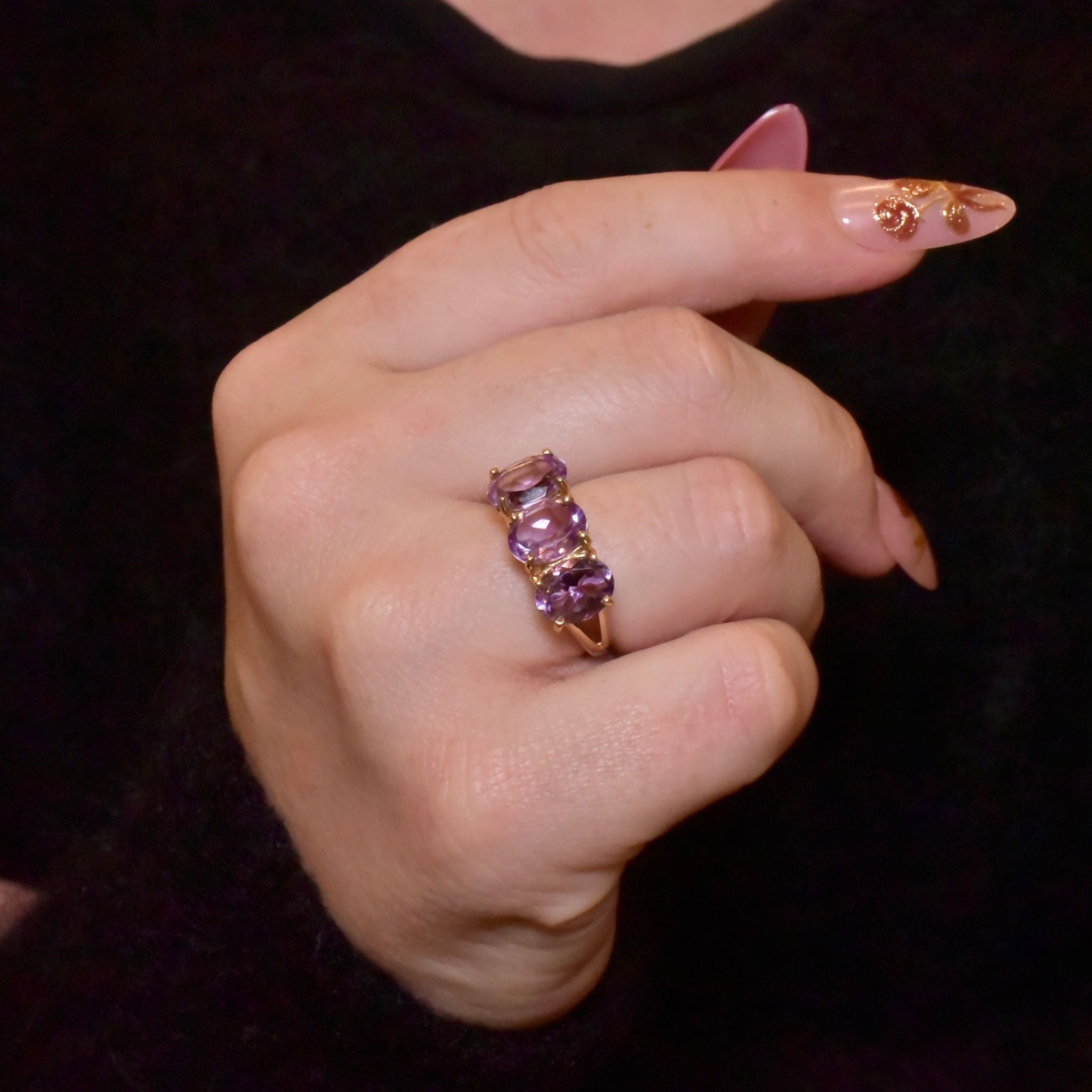 Fabulous 9ct Yellow Gold Amethyst (5.10ct) Trilogy Ring - Birmingham 2005