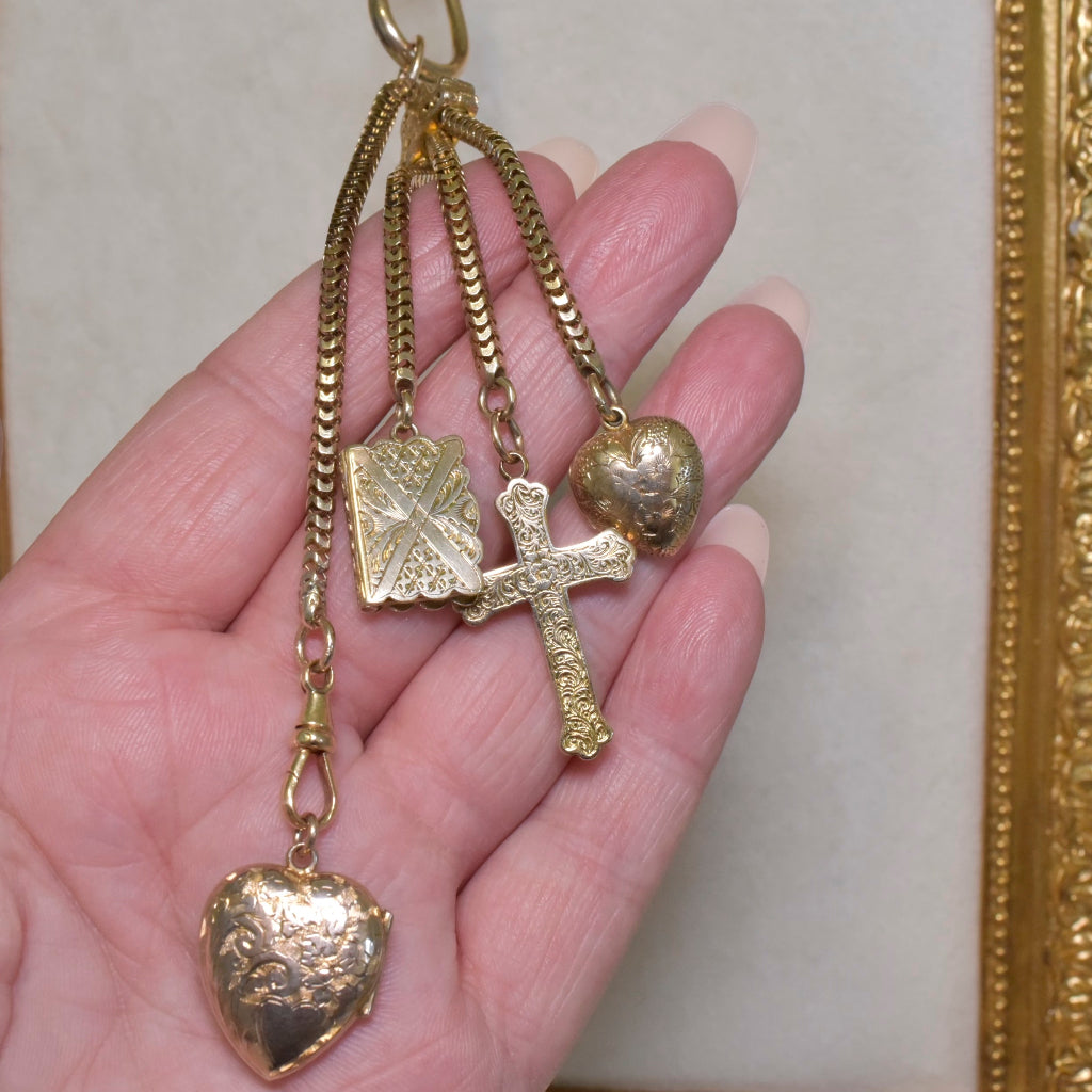 Antique Victorian 15ct (And 18ct) Rose Gold Locket Chatelaine Circa 1880-90