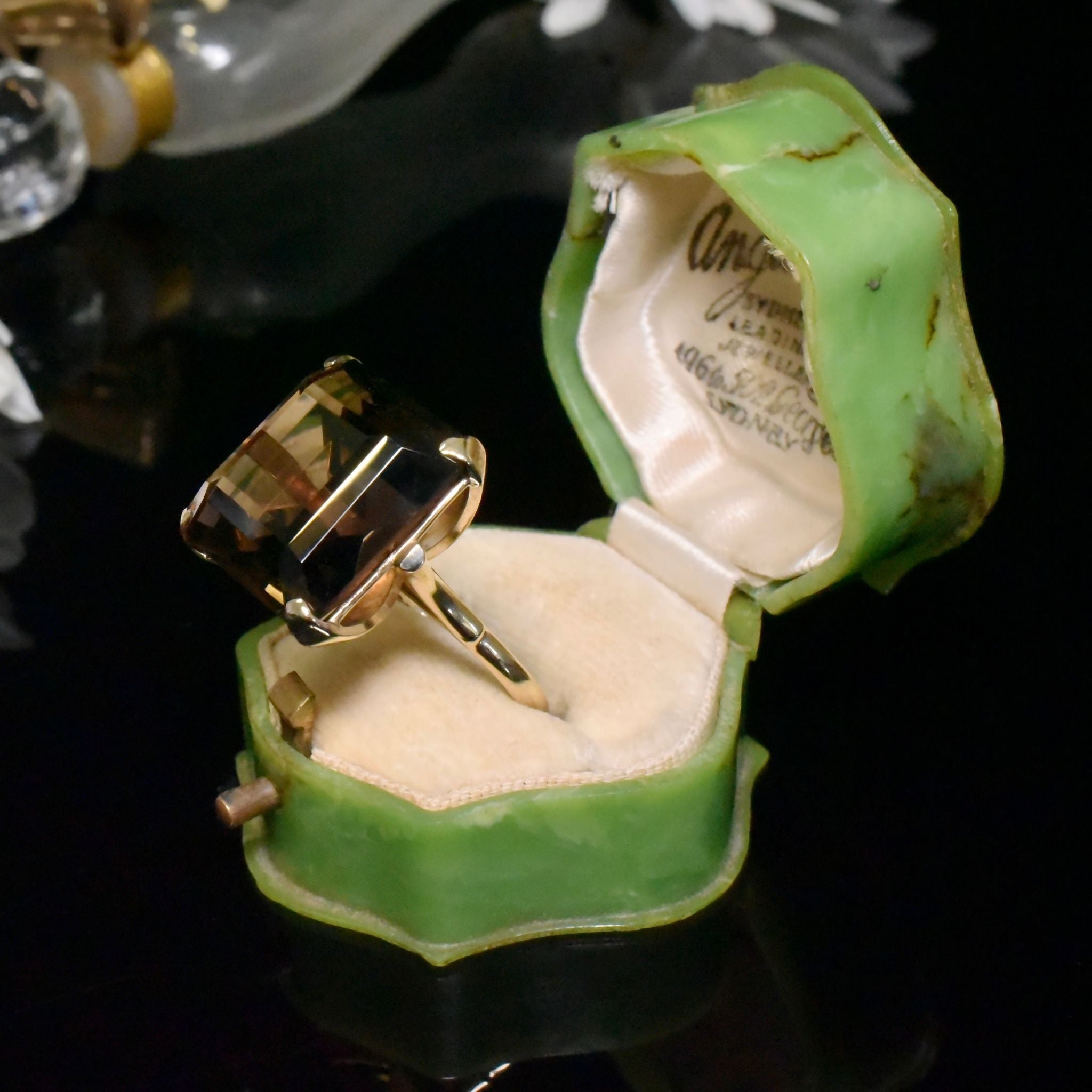 Fabulous Vintage Retro Style 9ct Yellow Gold And Smoky Quartz Ring - London 1972