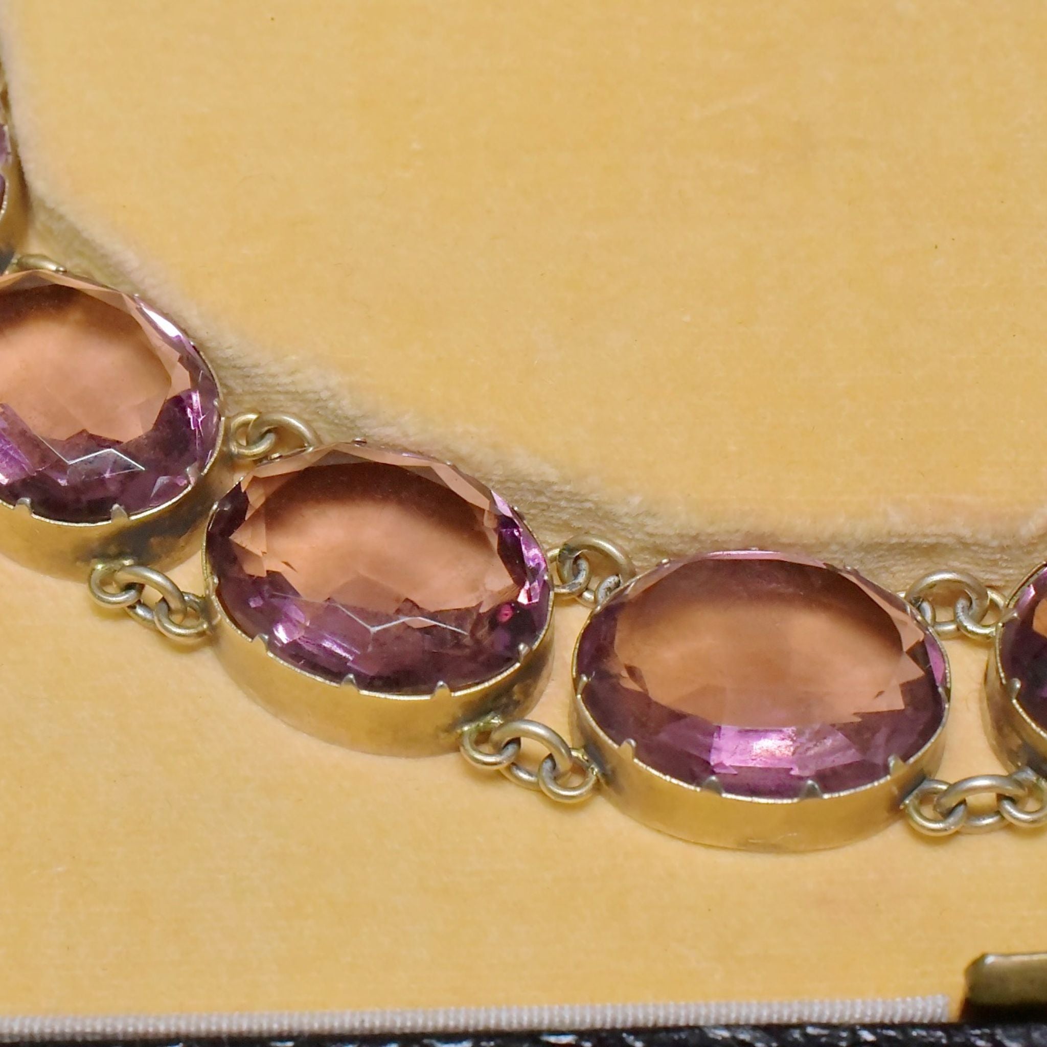 Fabulous Art Deco Era Silver Gilt Amethyst Glass Rivieré With Original Box - Circa 1930-40’s