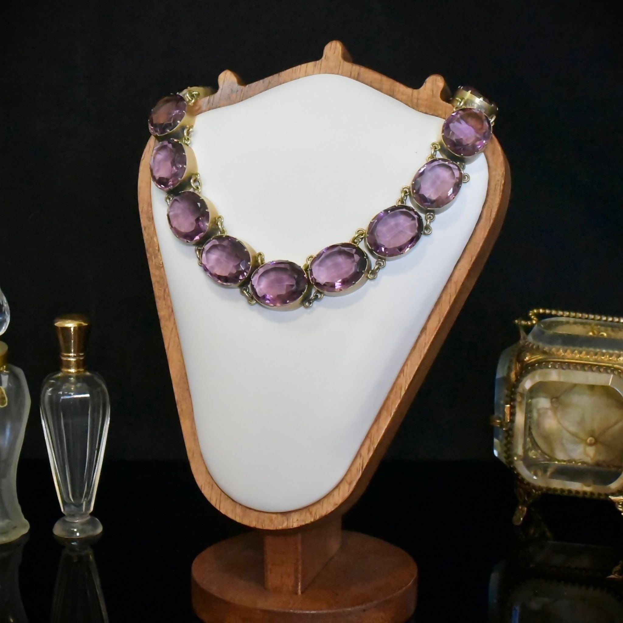 Fabulous Art Deco Era Silver Gilt Amethyst Glass Rivieré With Original Box - Circa 1930-40’s