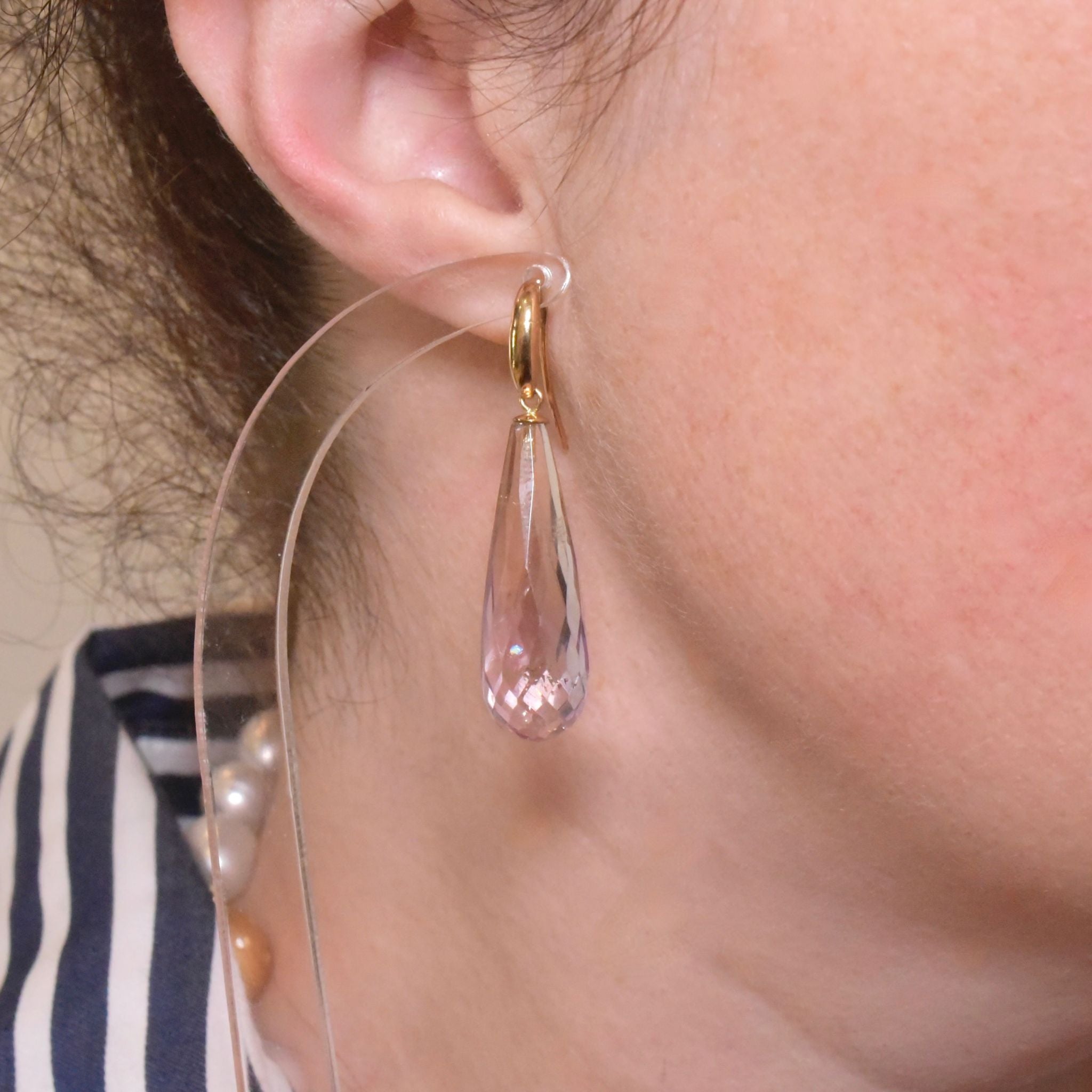 Stunning 9ct Yellow Gold And Ametrine Torpedo Drop Earrings