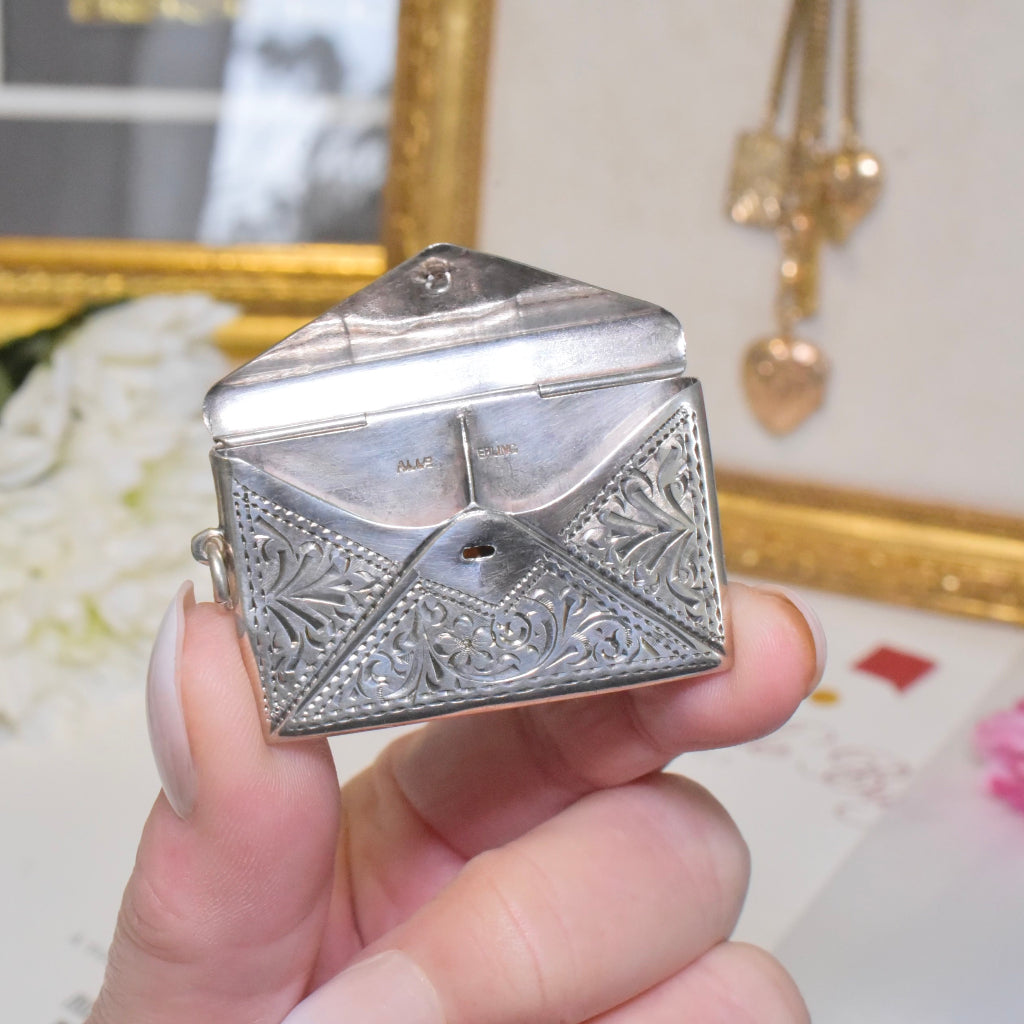 Antique Edwardian Edward VII Sterling Silver Double Stamp Case Pendant By Adie & Lovekin, Birmingham - Circa 1910-20