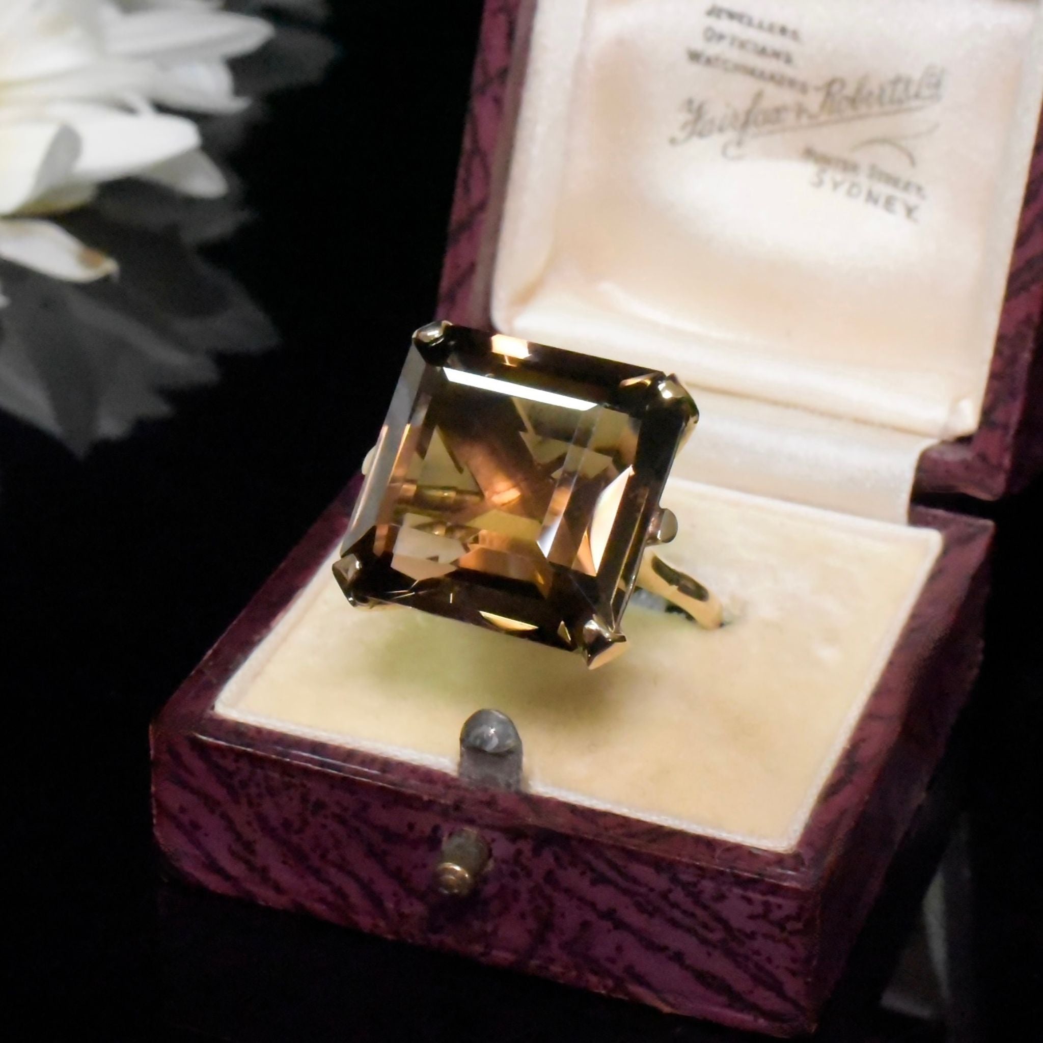 Fabulous Vintage Retro Style 9ct Yellow Gold And Smoky Quartz Ring - London 1972