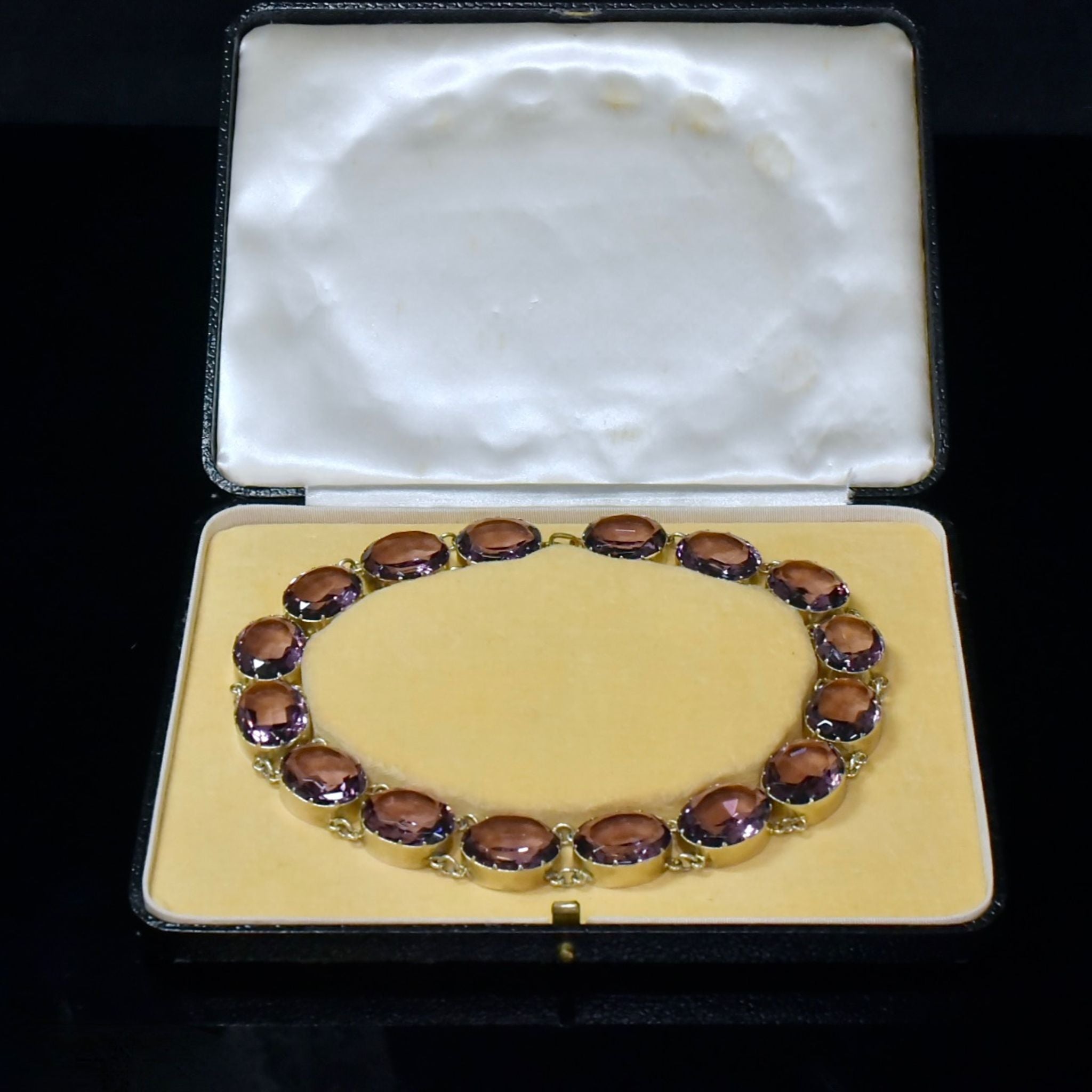 Fabulous Art Deco Era Silver Gilt Amethyst Glass Rivieré With Original Box - Circa 1930-40’s