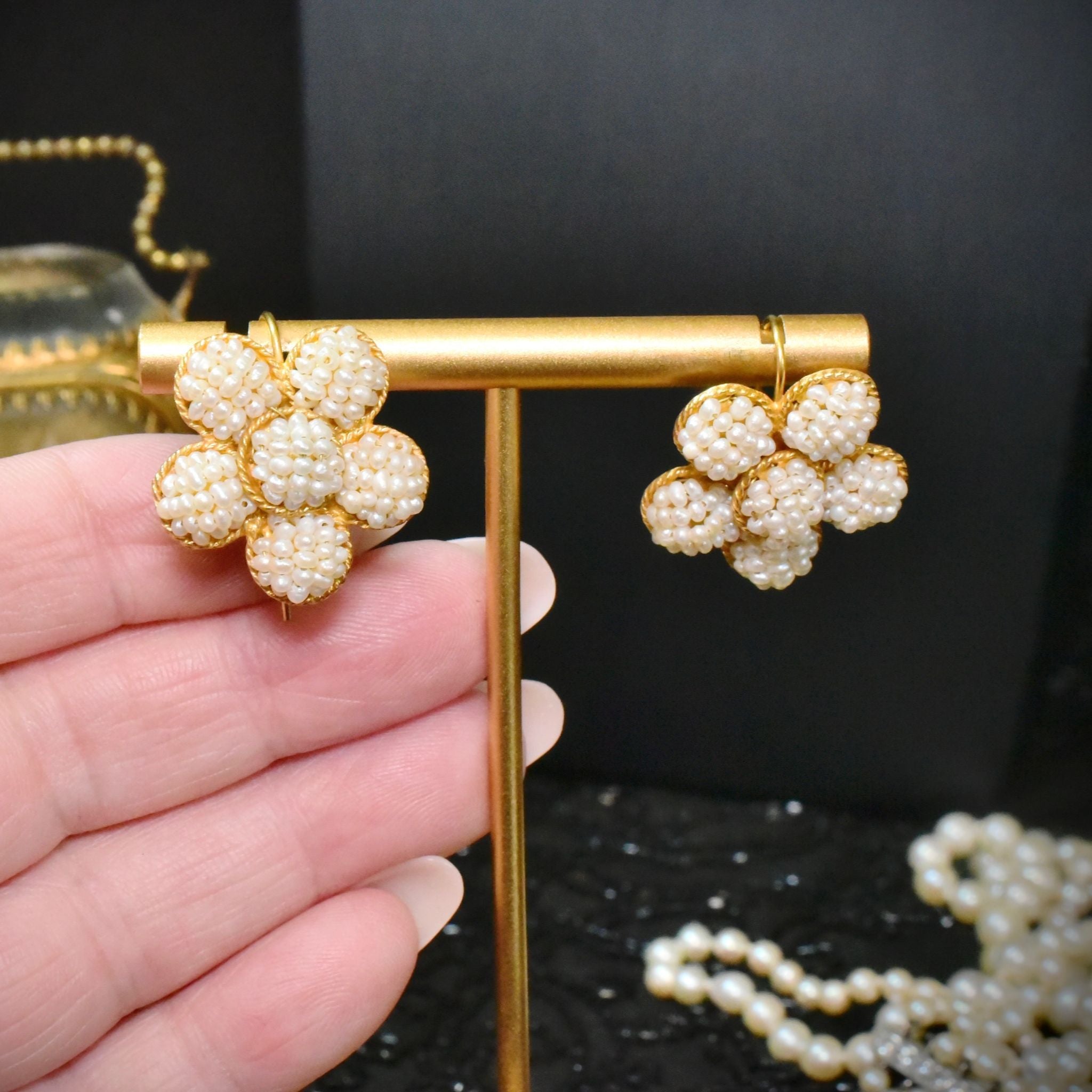 Superb 18ct Yellow Gold Seed Pearl ‘Daisy’ Earrings