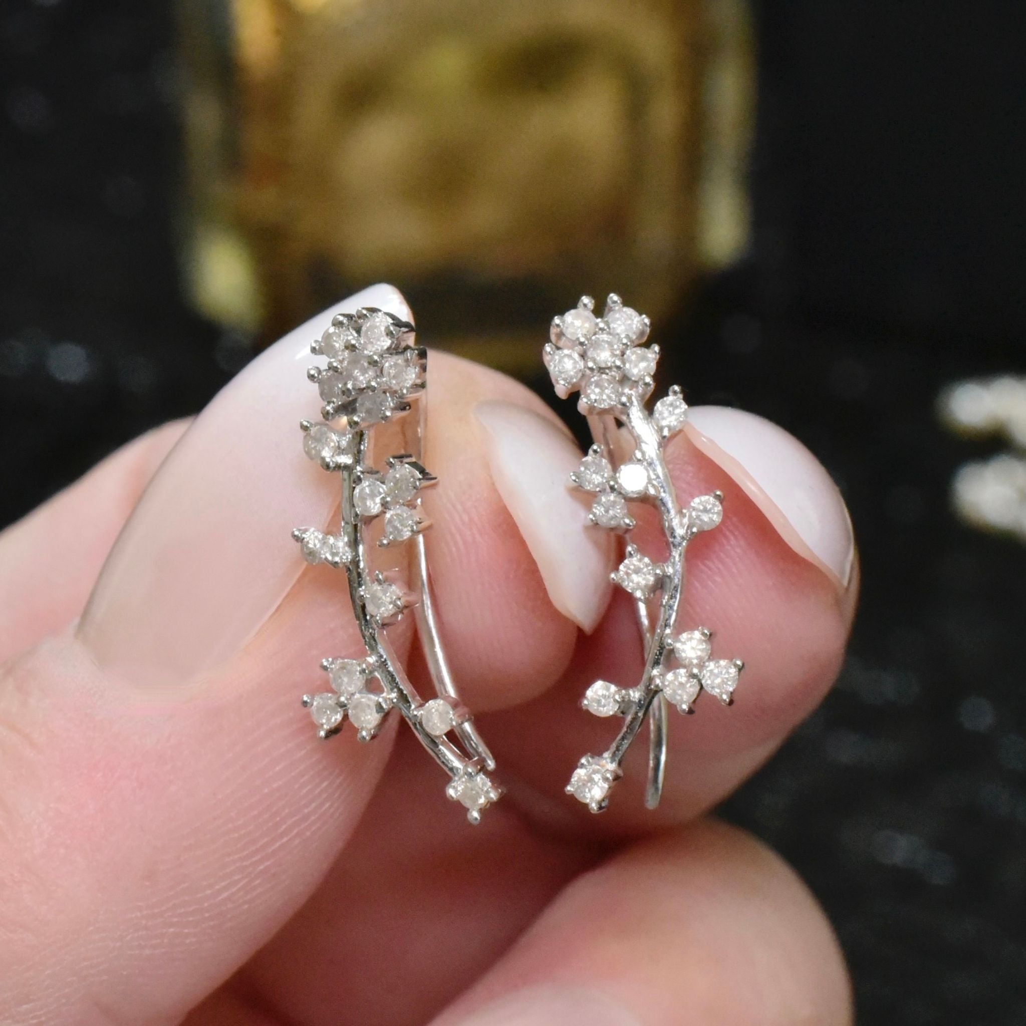 Darling 9ct White Gold And Diamond Floral Sprig Earrings