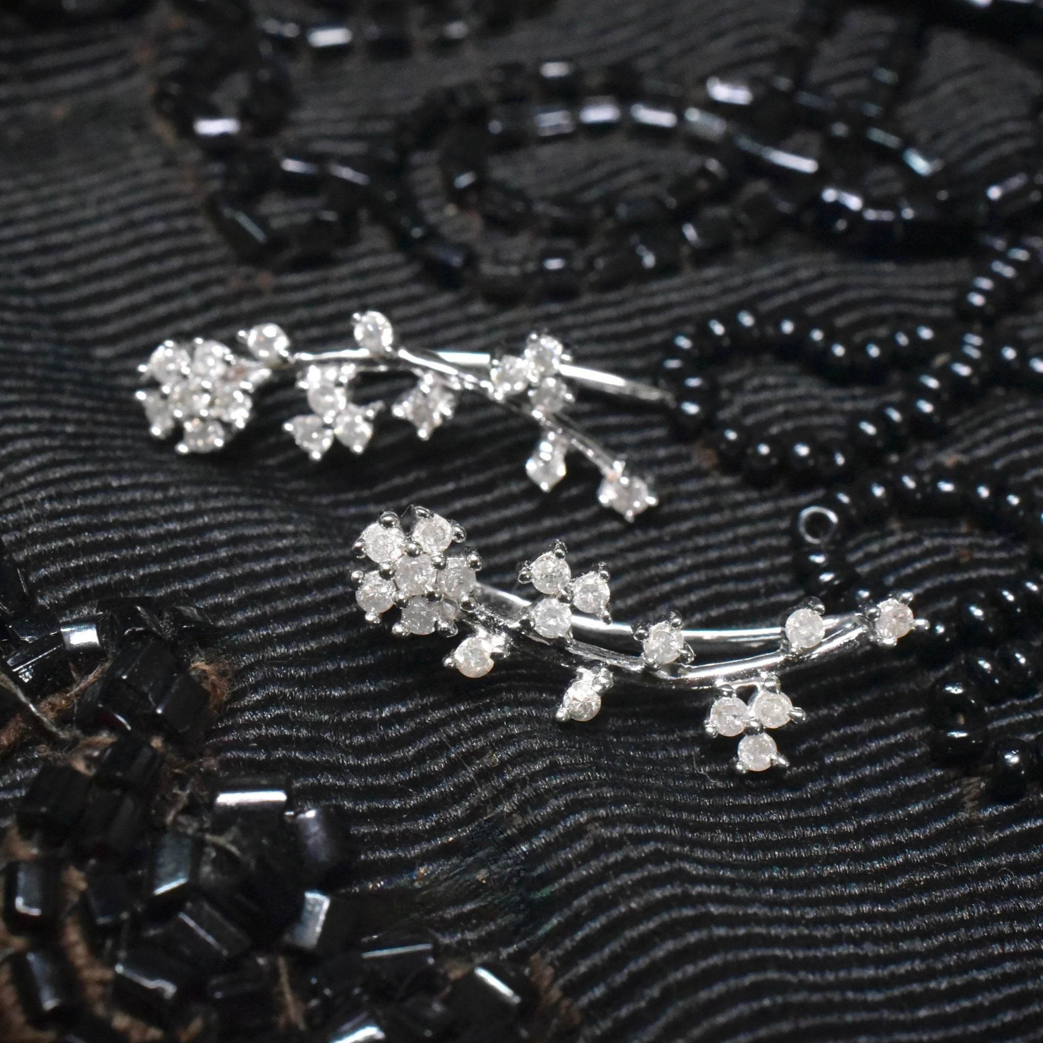 Darling 9ct White Gold And Diamond Floral Sprig Earrings